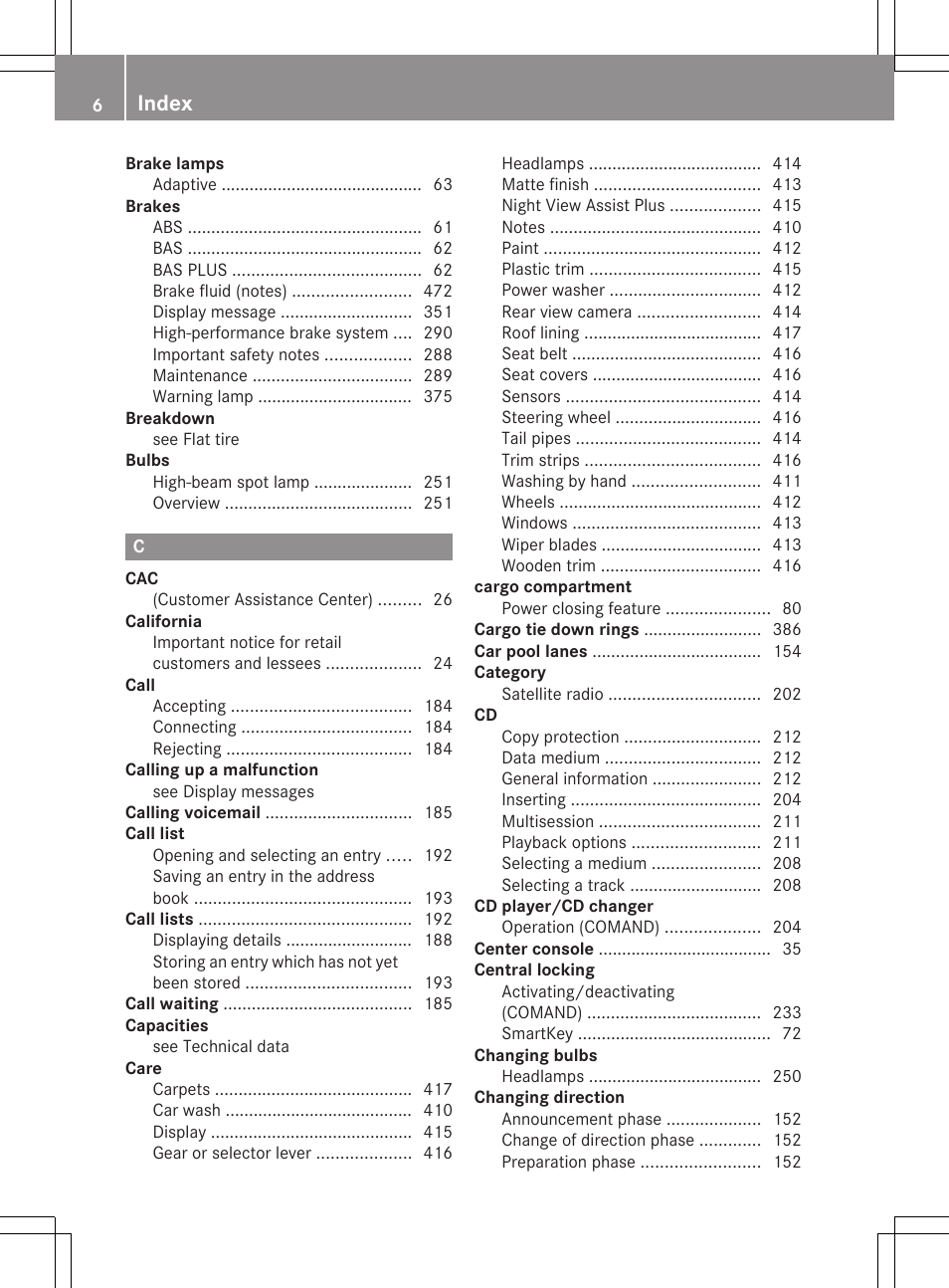 Index | Mercedes-Benz CL-Class 2011 User Manual | Page 8 / 480