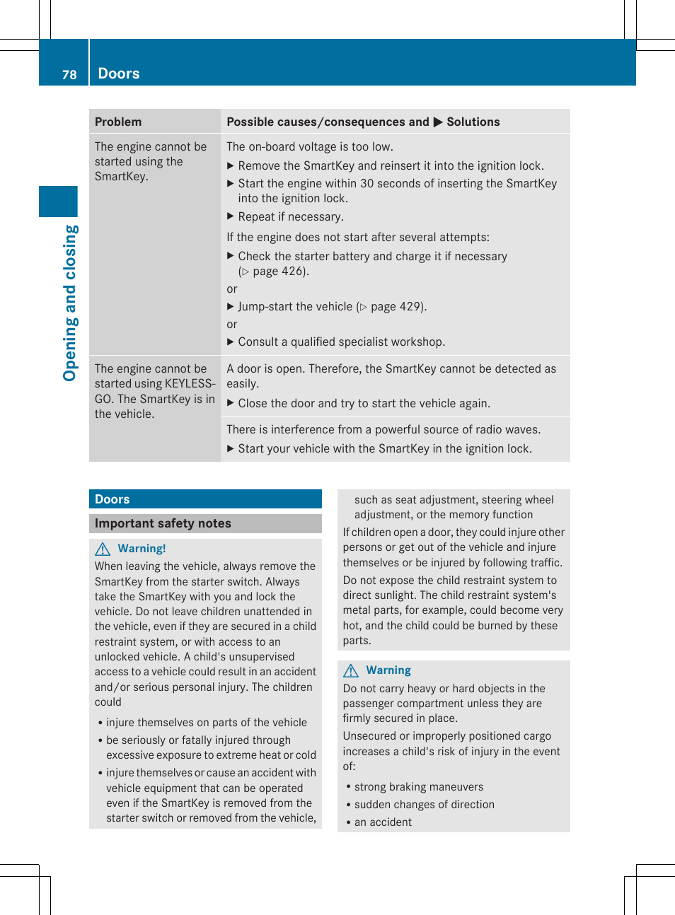 Doors, Important safety notes, Opening and closing | Mercedes-Benz CL-Class 2011 User Manual | Page 80 / 480