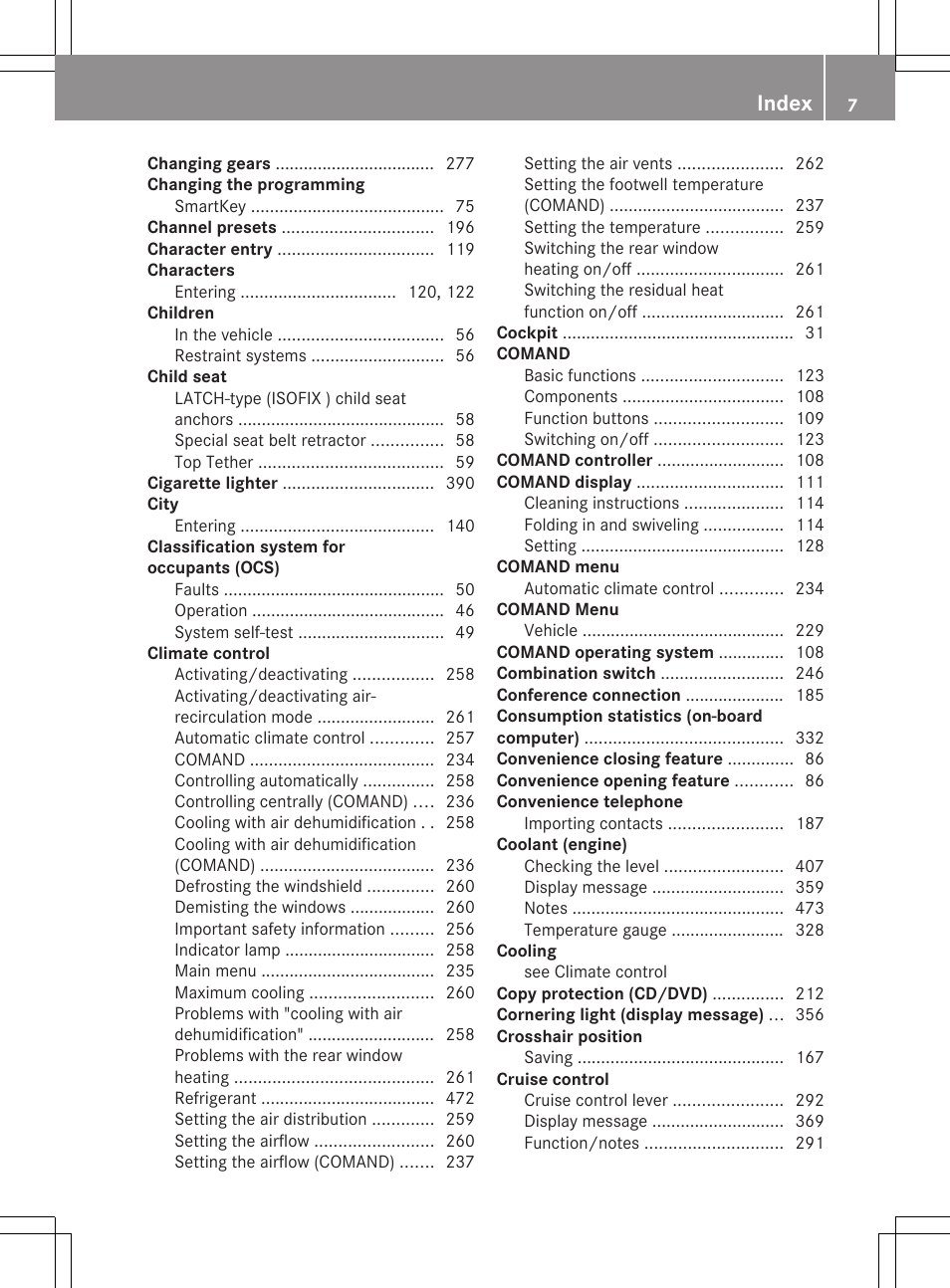 Index | Mercedes-Benz CL-Class 2011 User Manual | Page 9 / 480
