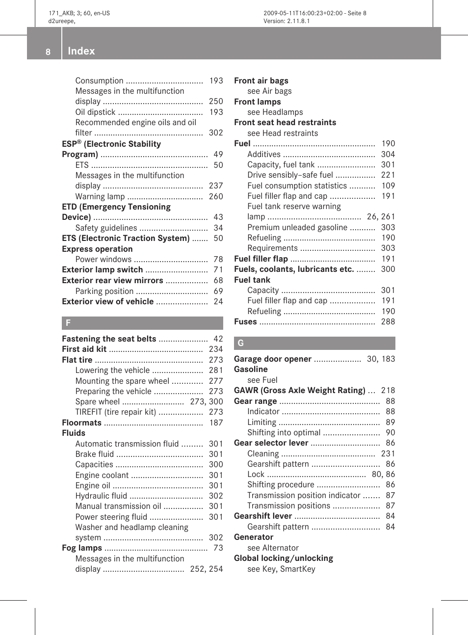 Index | Mercedes-Benz SLK-Class 2011 Owners Manual User Manual | Page 10 / 312