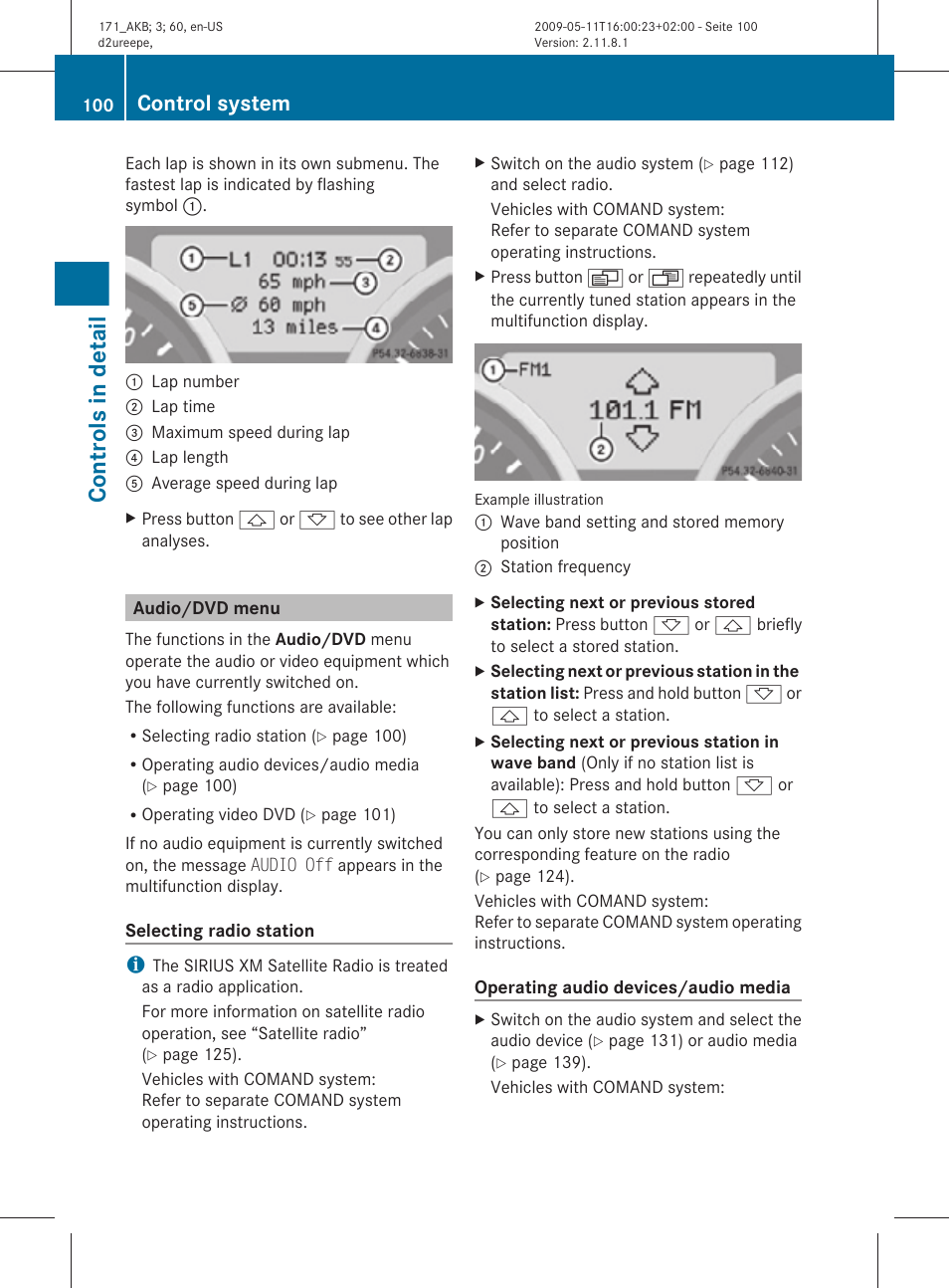 Audio/dvd menu, Menu, Controls in detail | Control system | Mercedes-Benz SLK-Class 2011 Owners Manual User Manual | Page 102 / 312