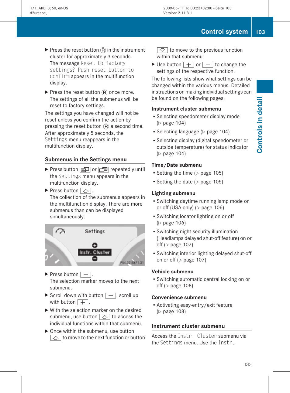 Controls in detail, Control system | Mercedes-Benz SLK-Class 2011 Owners Manual User Manual | Page 105 / 312