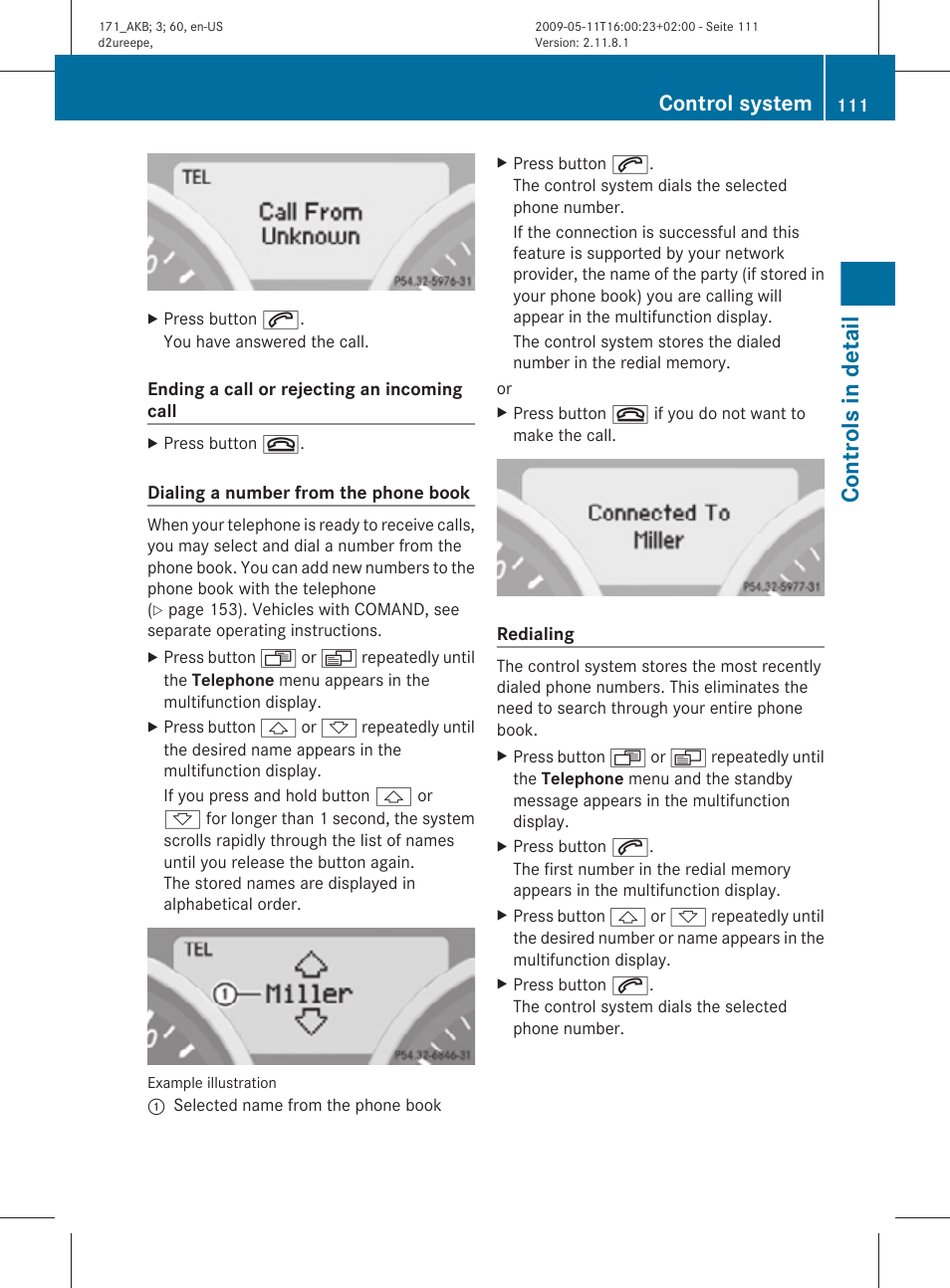 Controls in detail, Control system | Mercedes-Benz SLK-Class 2011 Owners Manual User Manual | Page 113 / 312