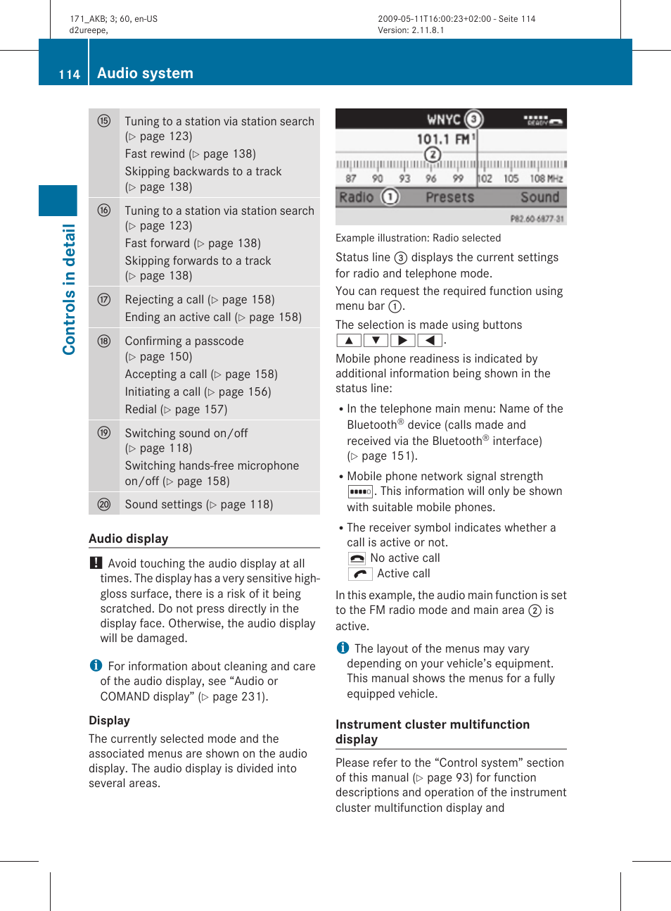 Controls in detail, Audio system | Mercedes-Benz SLK-Class 2011 Owners Manual User Manual | Page 116 / 312