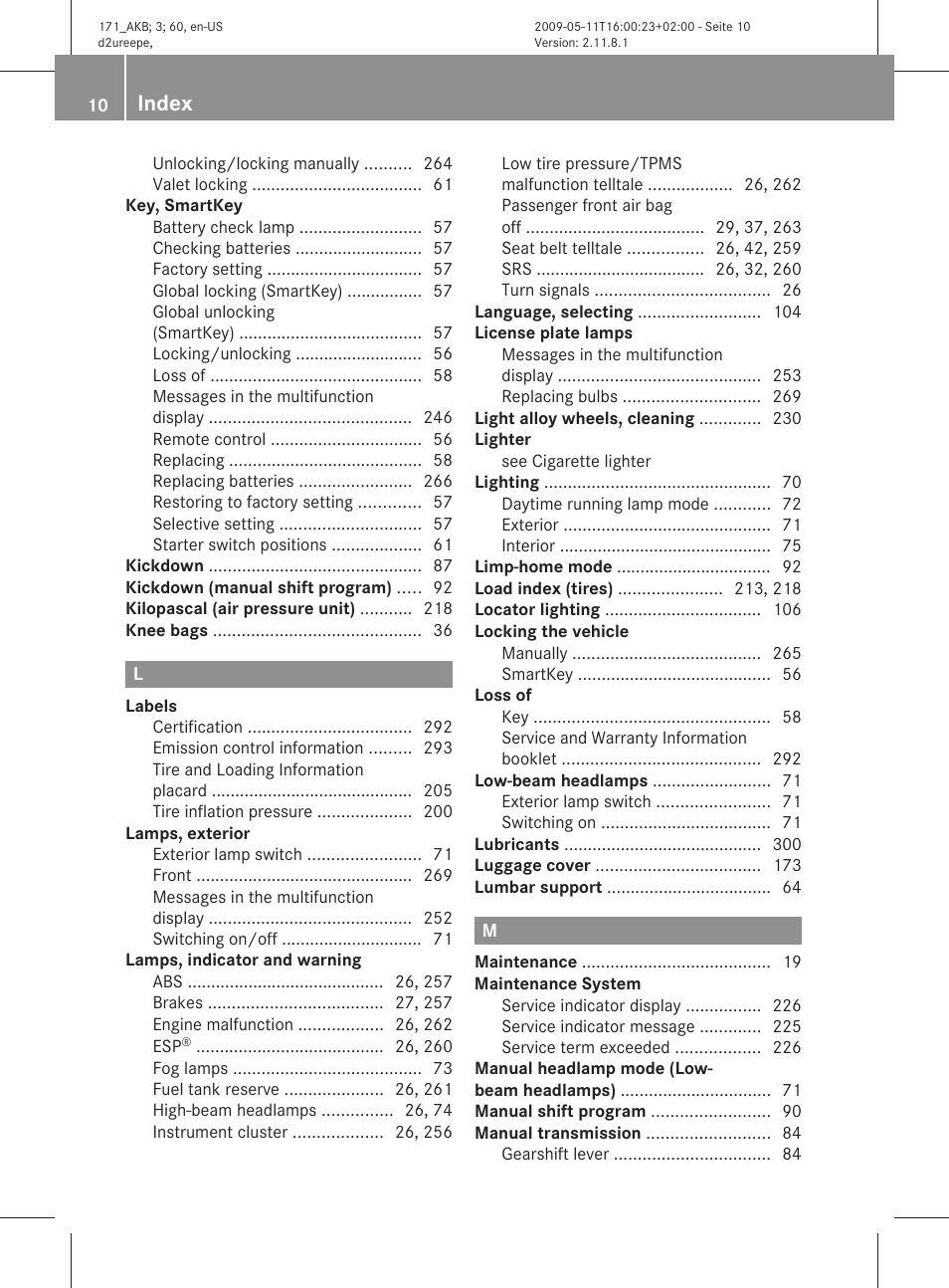 Index | Mercedes-Benz SLK-Class 2011 Owners Manual User Manual | Page 12 / 312