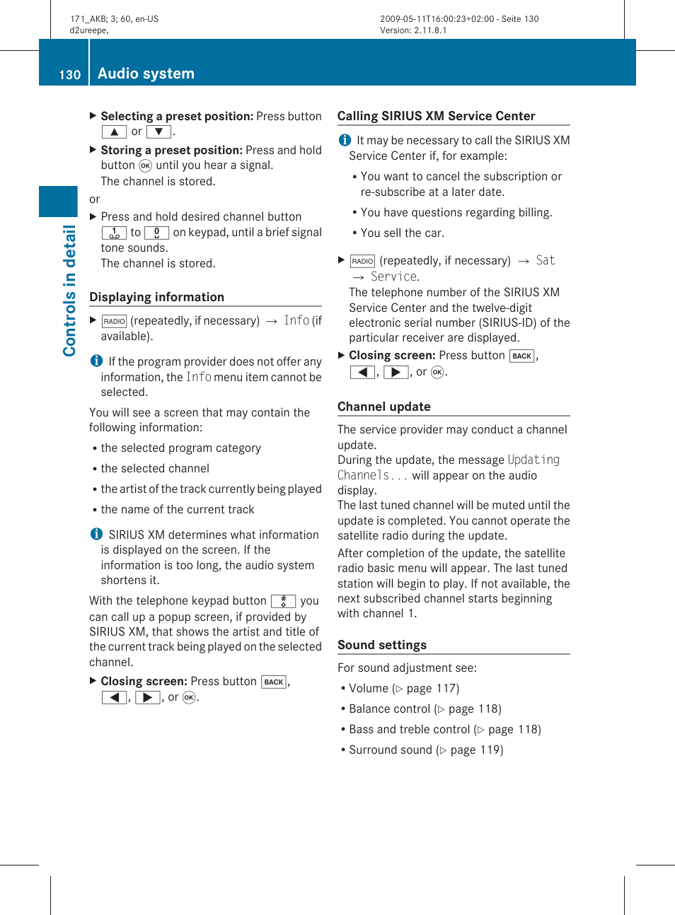 Controls in detail, Audio system | Mercedes-Benz SLK-Class 2011 Owners Manual User Manual | Page 132 / 312