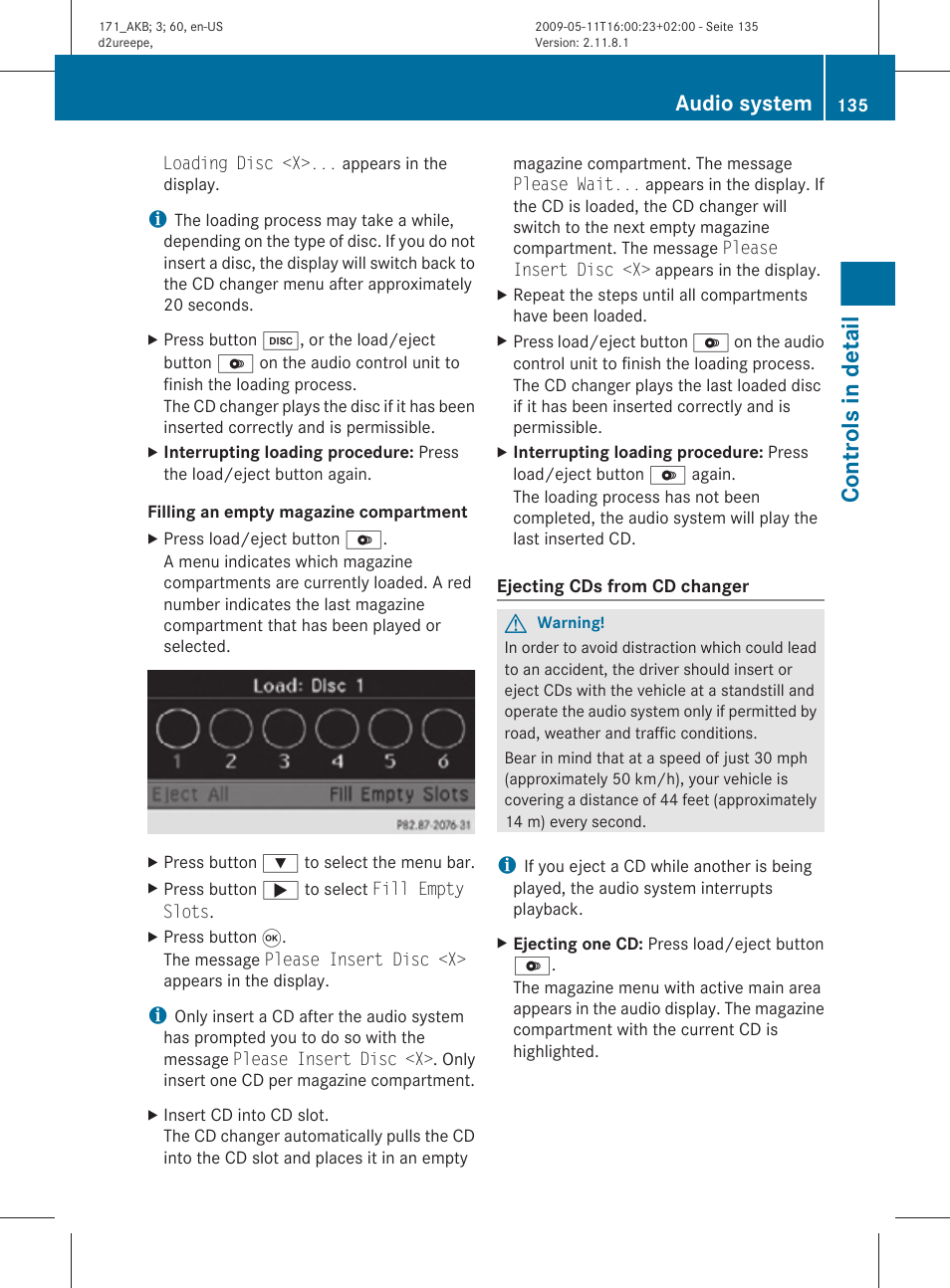 Controls in detail, Audio system | Mercedes-Benz SLK-Class 2011 Owners Manual User Manual | Page 137 / 312