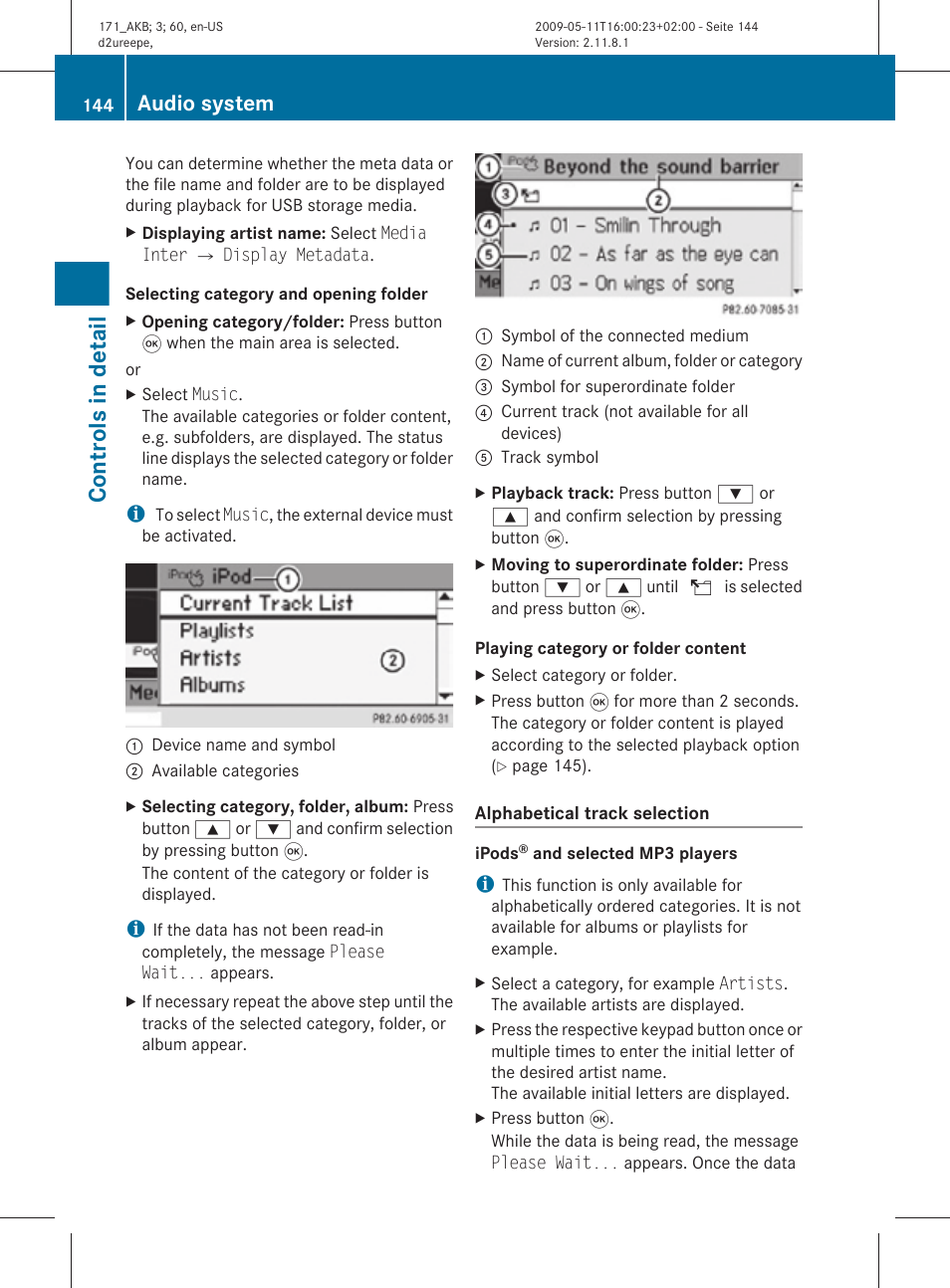 Controls in detail, Audio system | Mercedes-Benz SLK-Class 2011 Owners Manual User Manual | Page 146 / 312