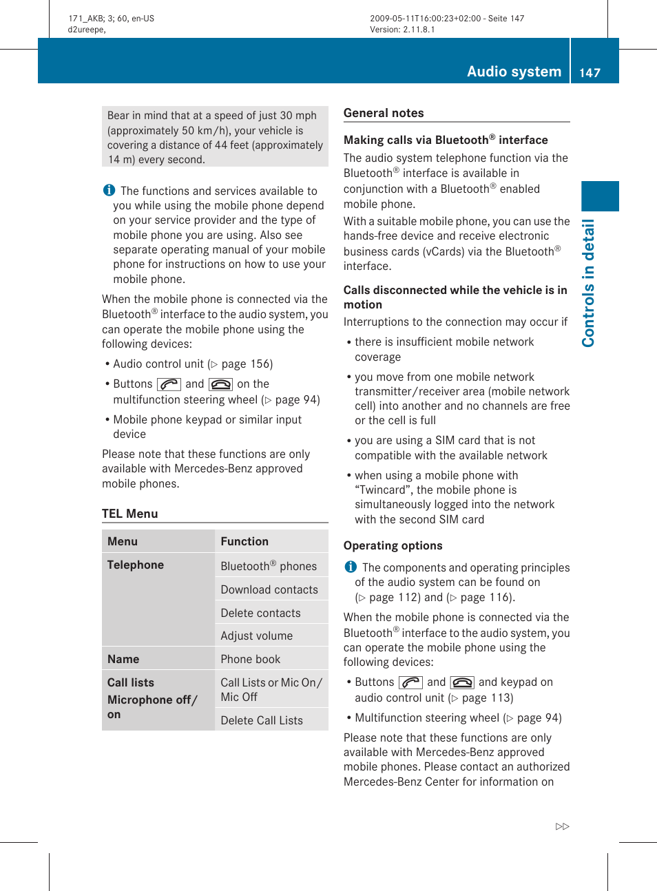 Controls in detail, Audio system | Mercedes-Benz SLK-Class 2011 Owners Manual User Manual | Page 149 / 312