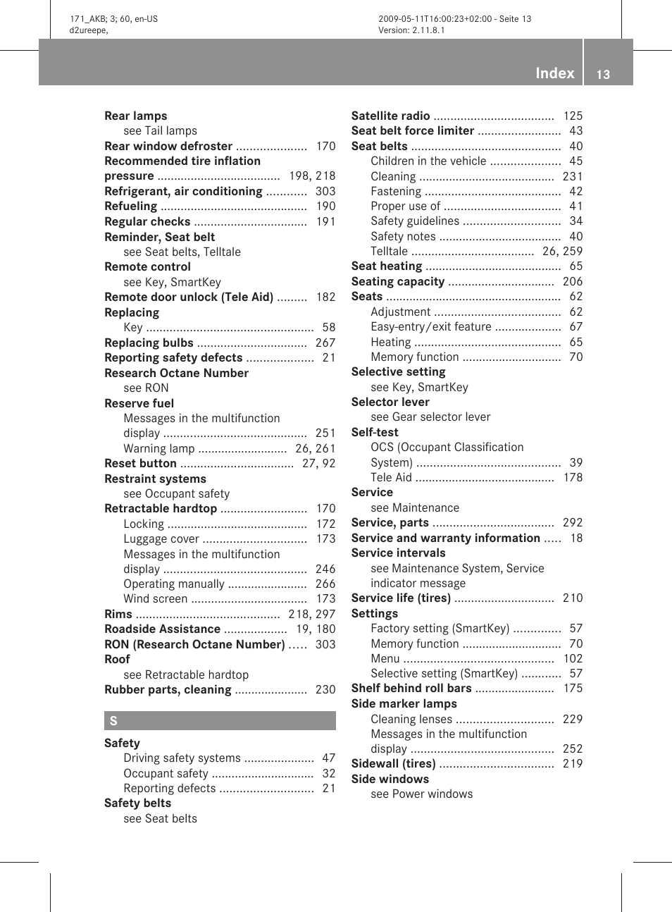 Index | Mercedes-Benz SLK-Class 2011 Owners Manual User Manual | Page 15 / 312