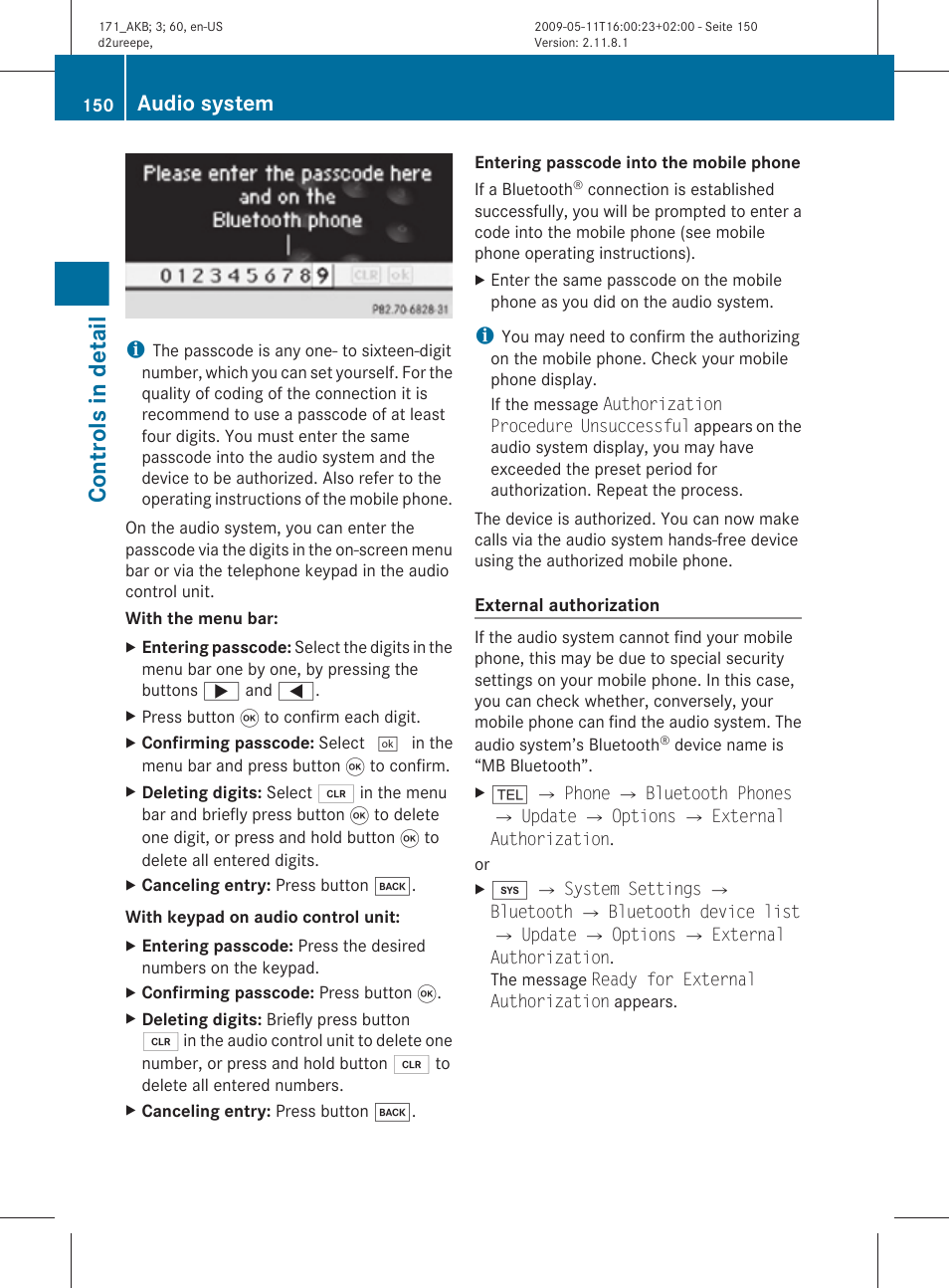 Entering a passcode, Be necessary, Controls in detail | Audio system | Mercedes-Benz SLK-Class 2011 Owners Manual User Manual | Page 152 / 312