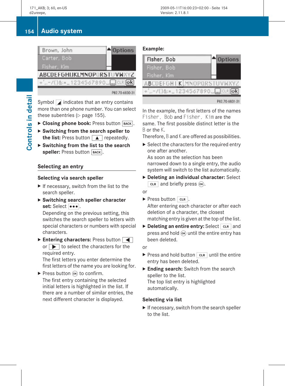 Controls in detail, Audio system | Mercedes-Benz SLK-Class 2011 Owners Manual User Manual | Page 156 / 312