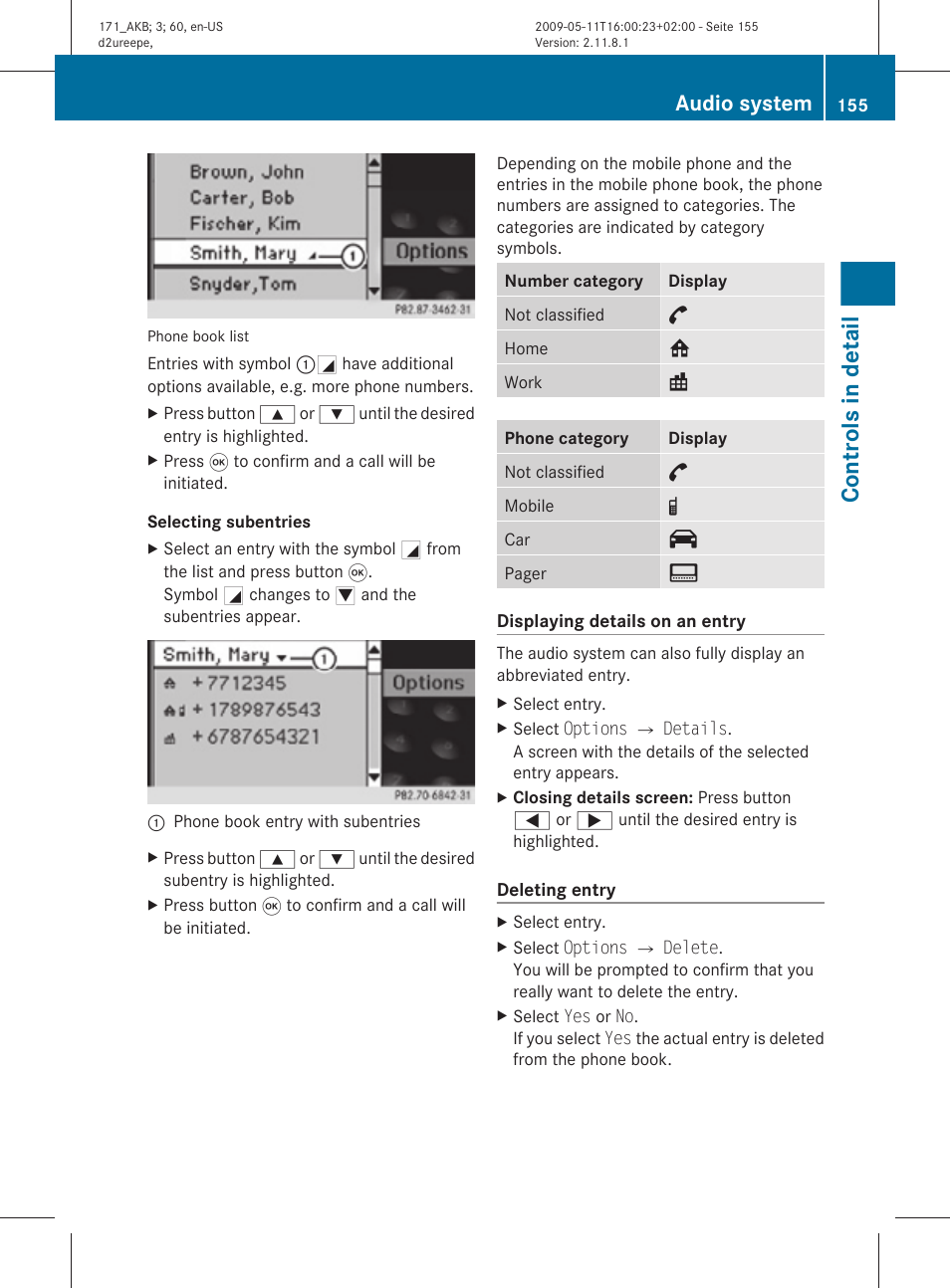 Controls in detail, Audio system | Mercedes-Benz SLK-Class 2011 Owners Manual User Manual | Page 157 / 312