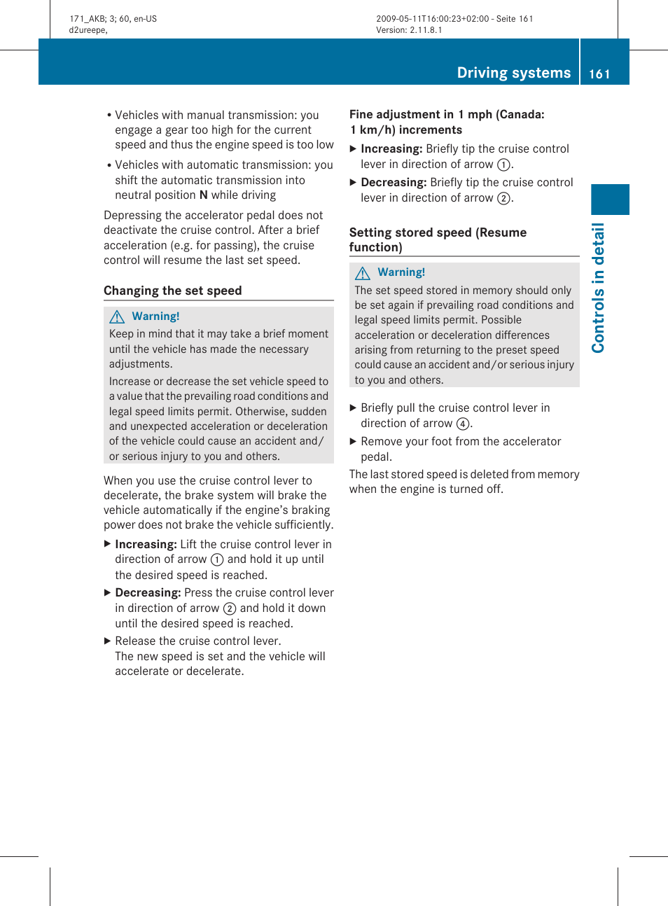 Controls in detail, Driving systems | Mercedes-Benz SLK-Class 2011 Owners Manual User Manual | Page 163 / 312