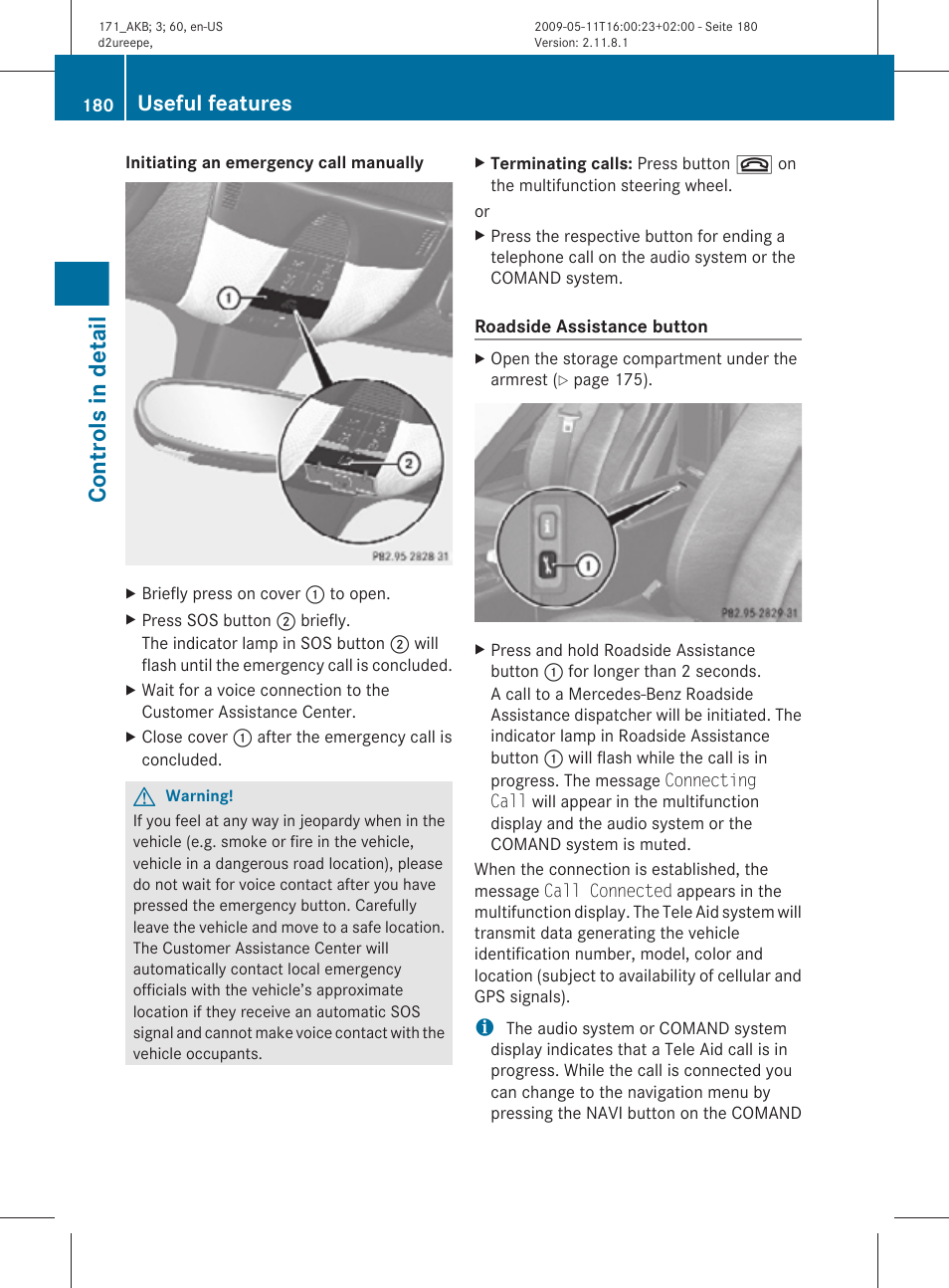 Controls in detail, Useful features | Mercedes-Benz SLK-Class 2011 Owners Manual User Manual | Page 182 / 312