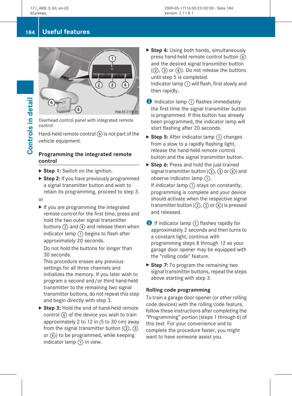 Controls in detail, Useful features | Mercedes-Benz SLK-Class 2011 Owners Manual User Manual | Page 186 / 312