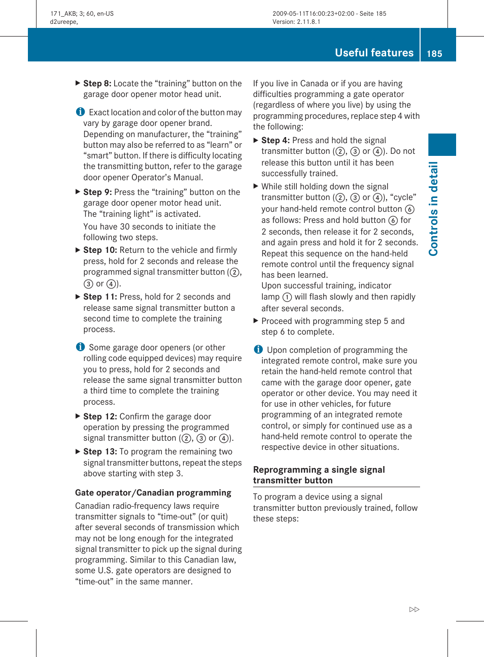 Controls in detail, Useful features | Mercedes-Benz SLK-Class 2011 Owners Manual User Manual | Page 187 / 312