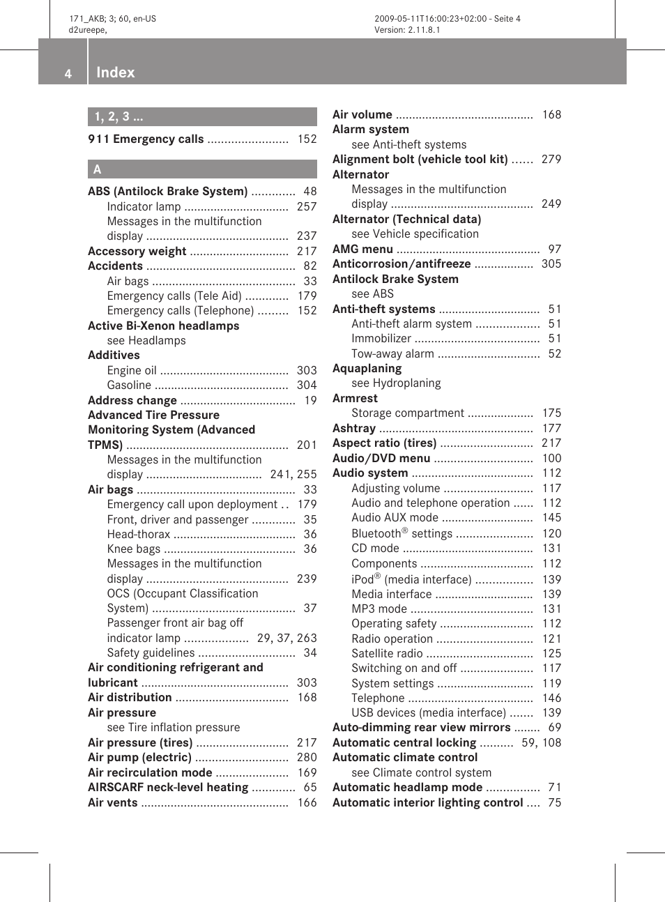 Index | Mercedes-Benz SLK-Class 2011 Owners Manual User Manual | Page 6 / 312