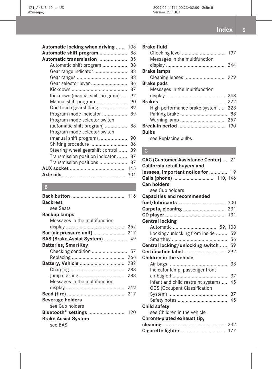 Index | Mercedes-Benz SLK-Class 2011 Owners Manual User Manual | Page 7 / 312