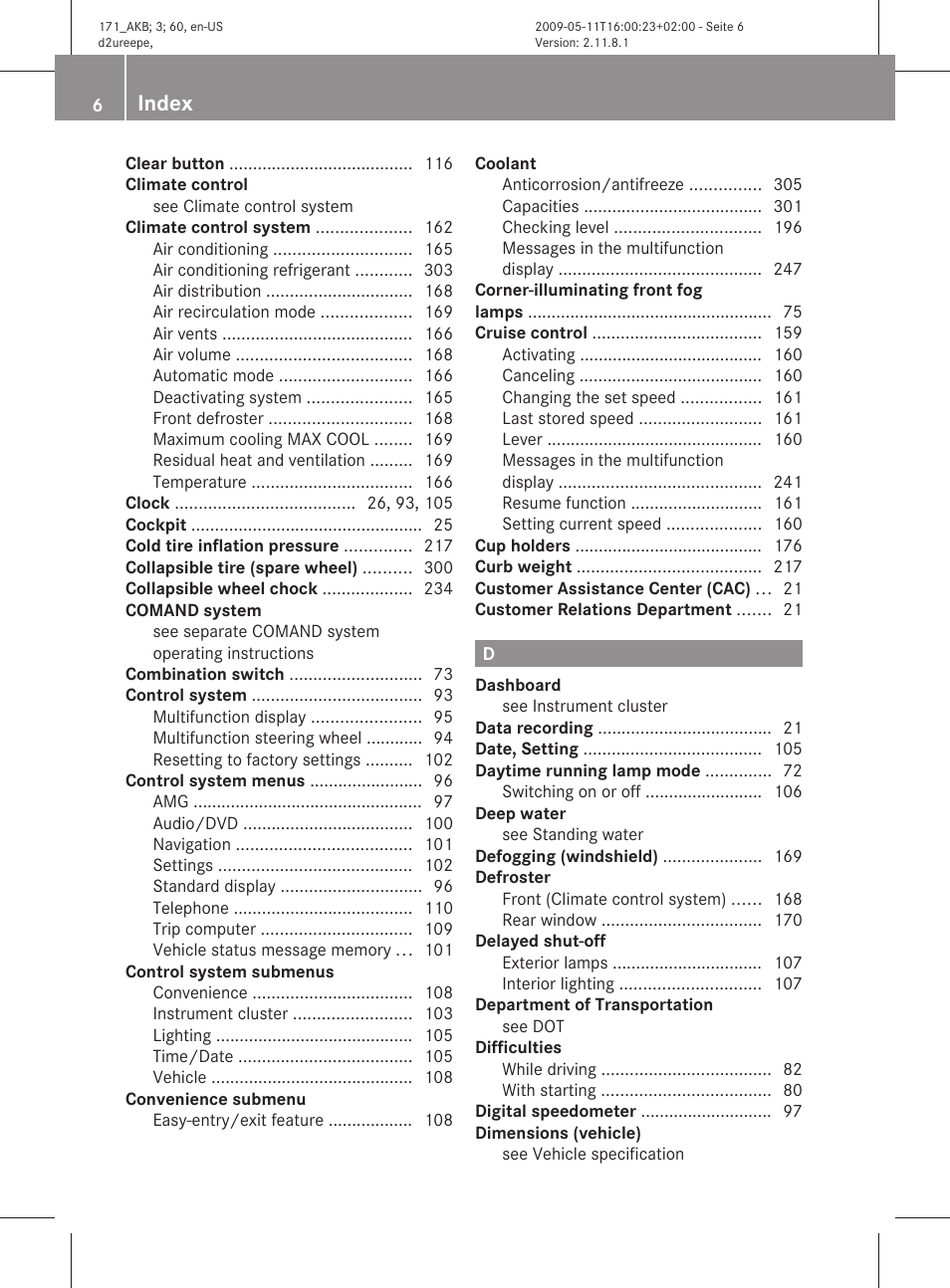 Index | Mercedes-Benz SLK-Class 2011 Owners Manual User Manual | Page 8 / 312