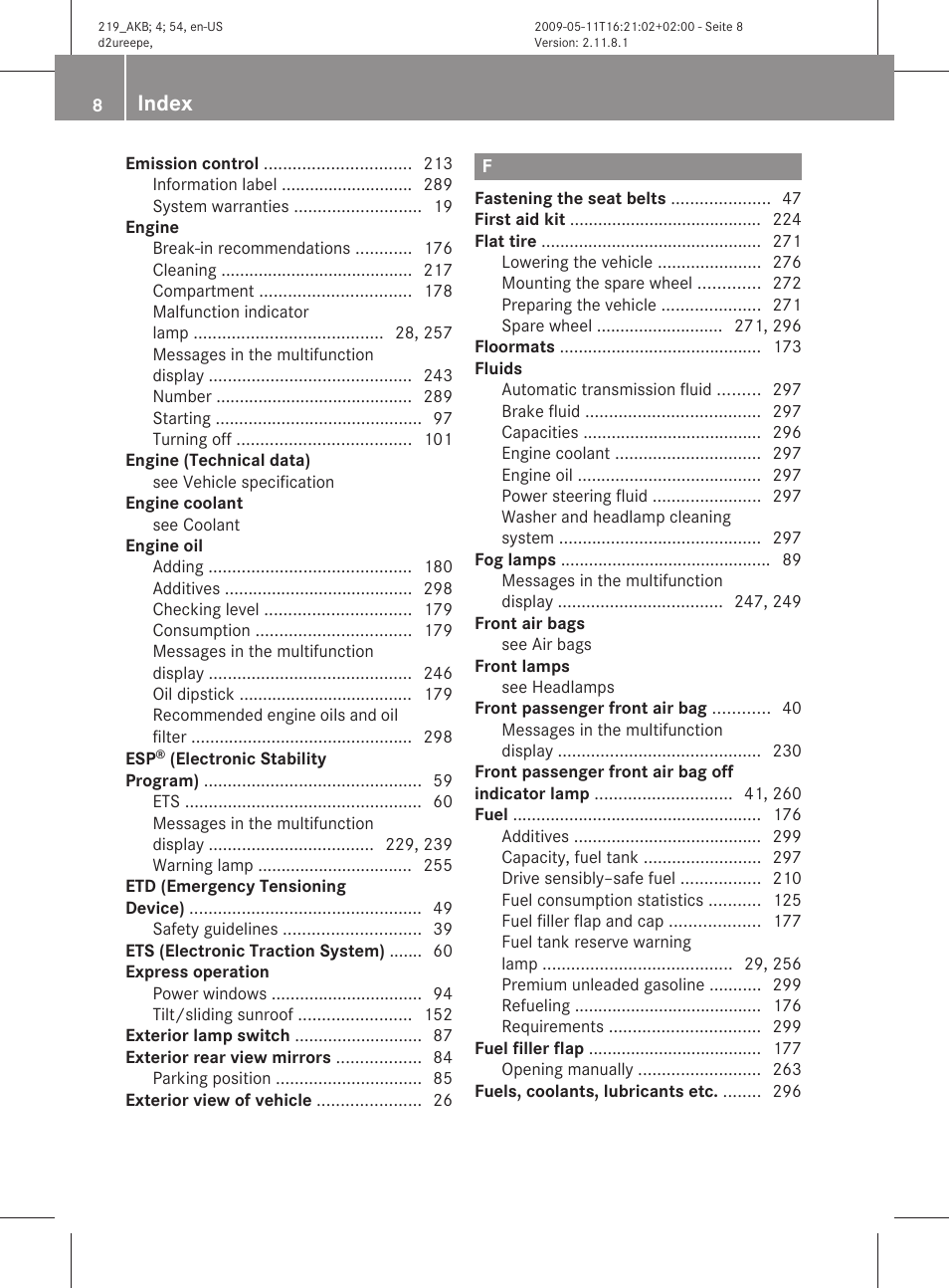Index | Mercedes-Benz CLS-Class 2011 Owners Manual User Manual | Page 10 / 308