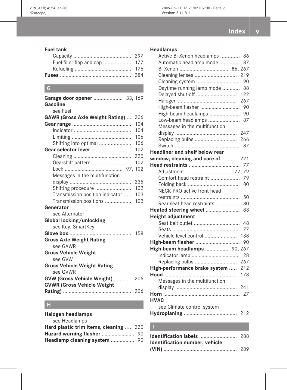 Index | Mercedes-Benz CLS-Class 2011 Owners Manual User Manual | Page 11 / 308