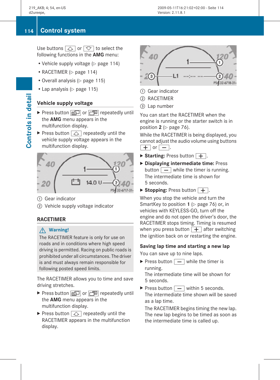 Controls in detail, Control system | Mercedes-Benz CLS-Class 2011 Owners Manual User Manual | Page 116 / 308