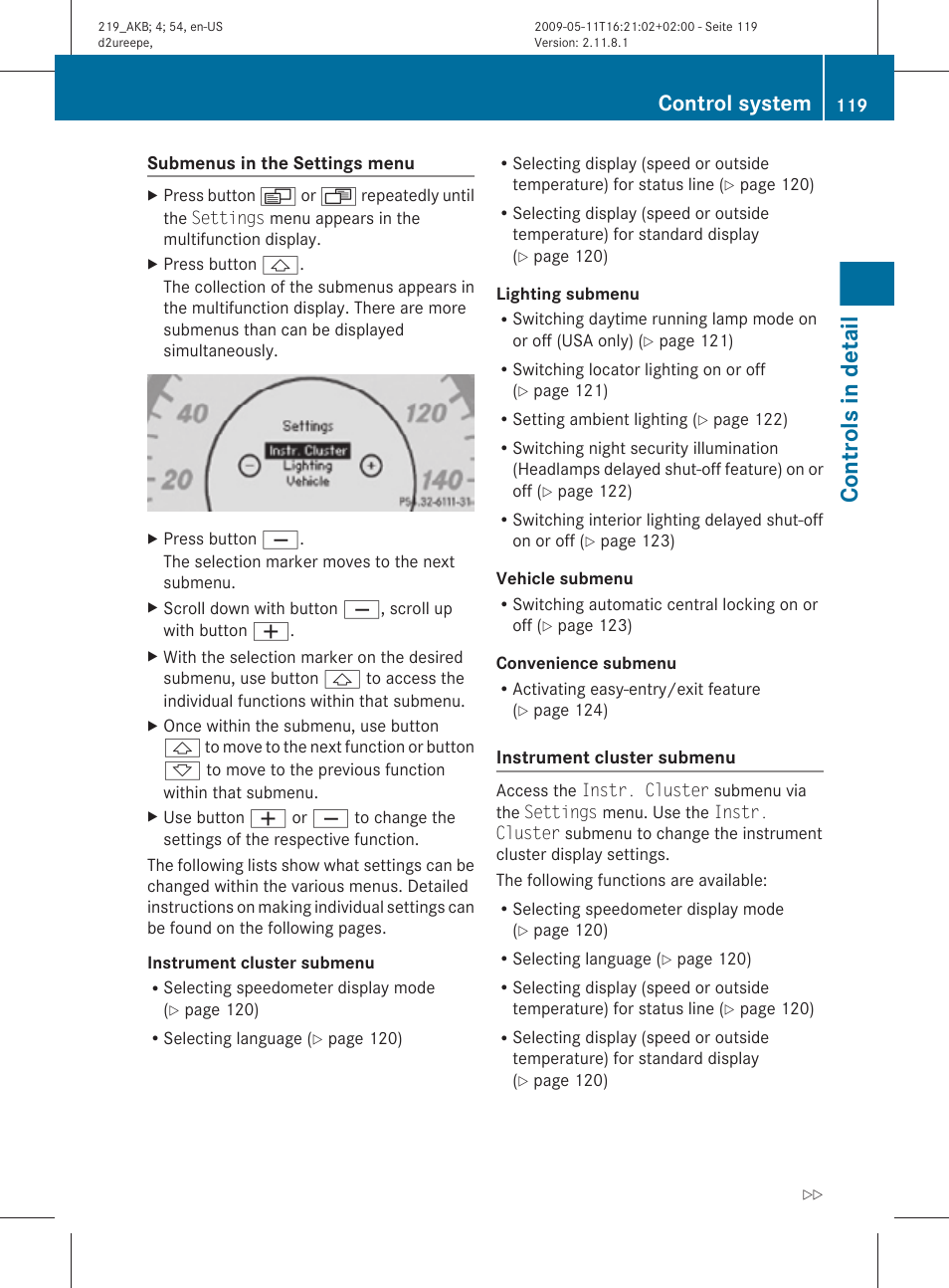 Controls in detail, Control system | Mercedes-Benz CLS-Class 2011 Owners Manual User Manual | Page 121 / 308