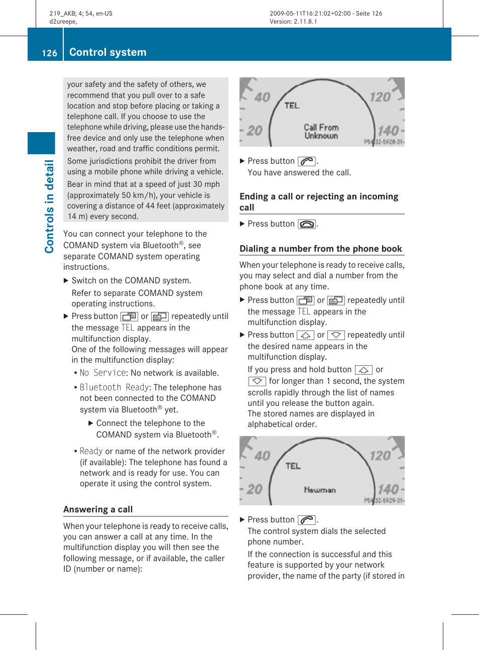 Controls in detail, Control system | Mercedes-Benz CLS-Class 2011 Owners Manual User Manual | Page 128 / 308