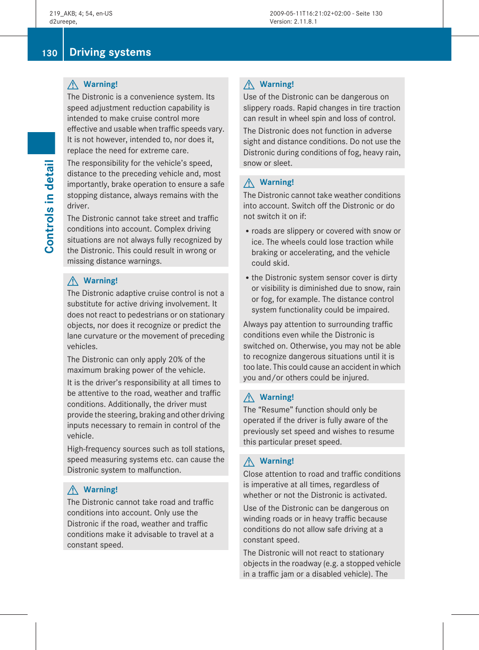 Controls in detail, Driving systems | Mercedes-Benz CLS-Class 2011 Owners Manual User Manual | Page 132 / 308