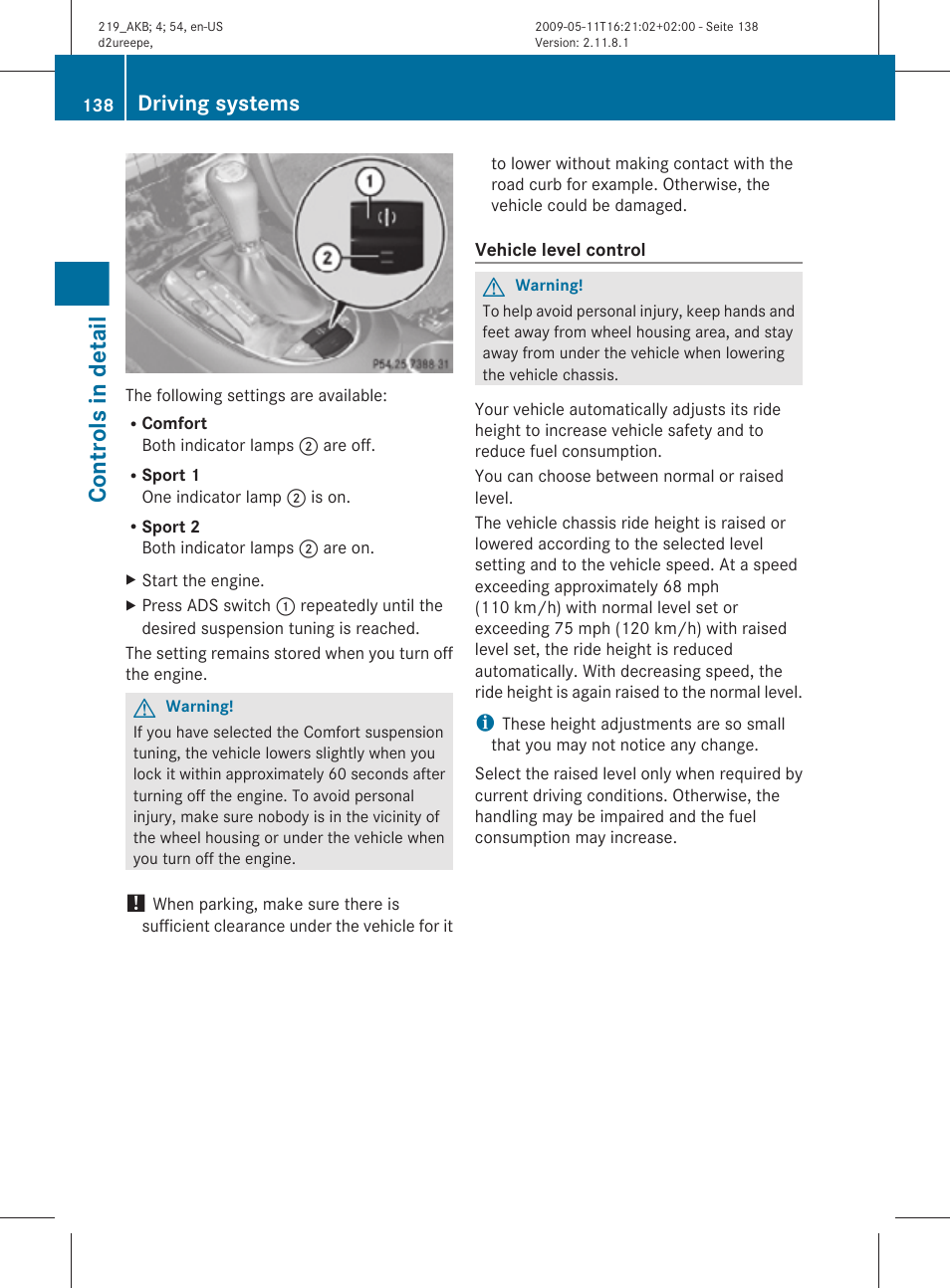 Control, Controls in detail, Driving systems | Mercedes-Benz CLS-Class 2011 Owners Manual User Manual | Page 140 / 308