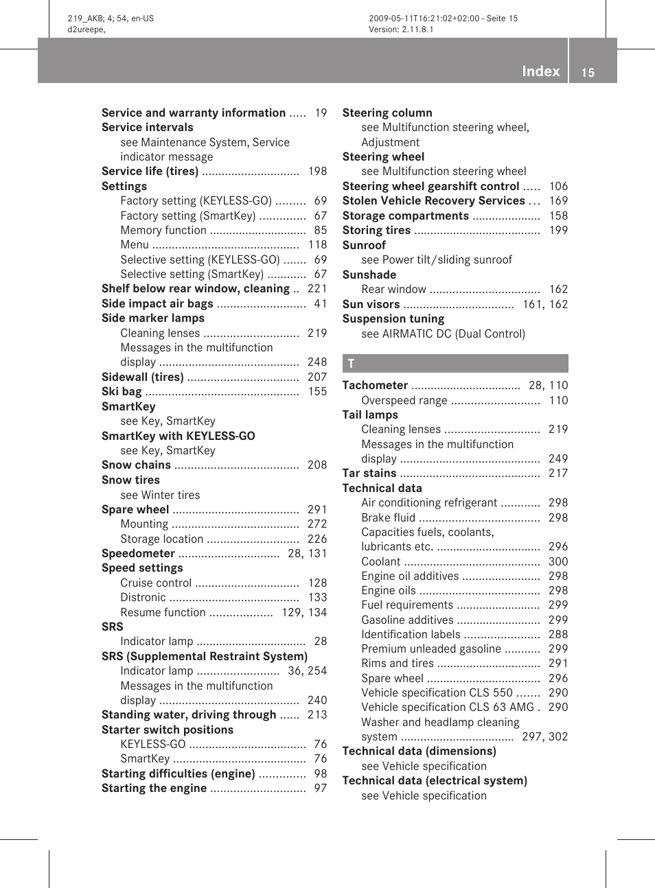 Index | Mercedes-Benz CLS-Class 2011 Owners Manual User Manual | Page 17 / 308