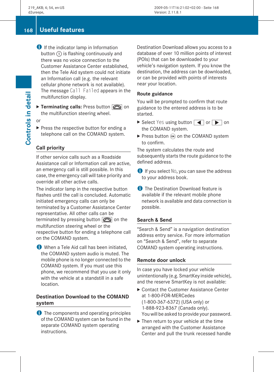 Controls in detail, Useful features | Mercedes-Benz CLS-Class 2011 Owners Manual User Manual | Page 170 / 308