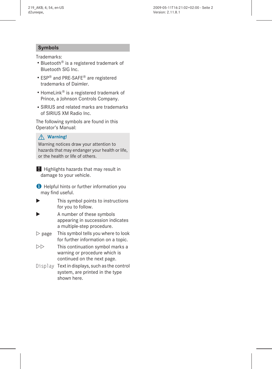 Mercedes-Benz CLS-Class 2011 Owners Manual User Manual | Page 2 / 308