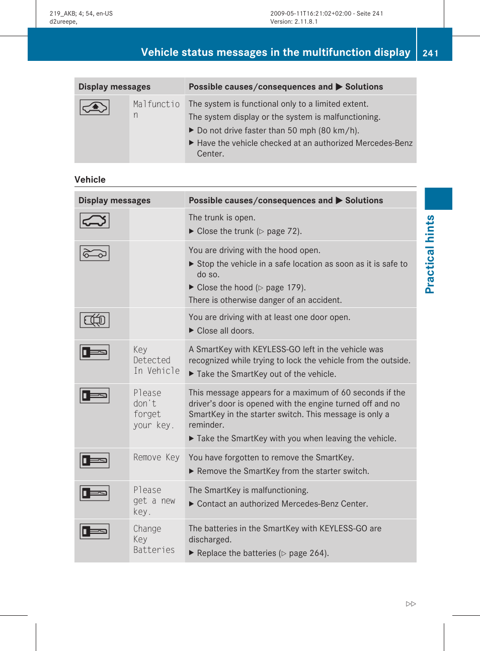 Practical hints | Mercedes-Benz CLS-Class 2011 Owners Manual User Manual | Page 243 / 308