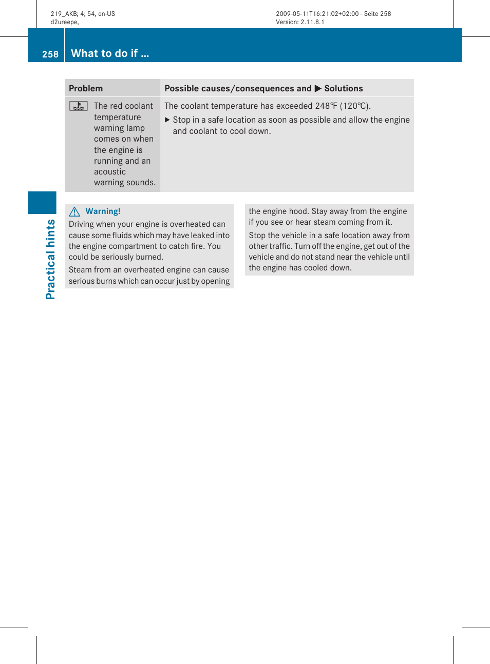 Practical hints, What to do if | Mercedes-Benz CLS-Class 2011 Owners Manual User Manual | Page 260 / 308