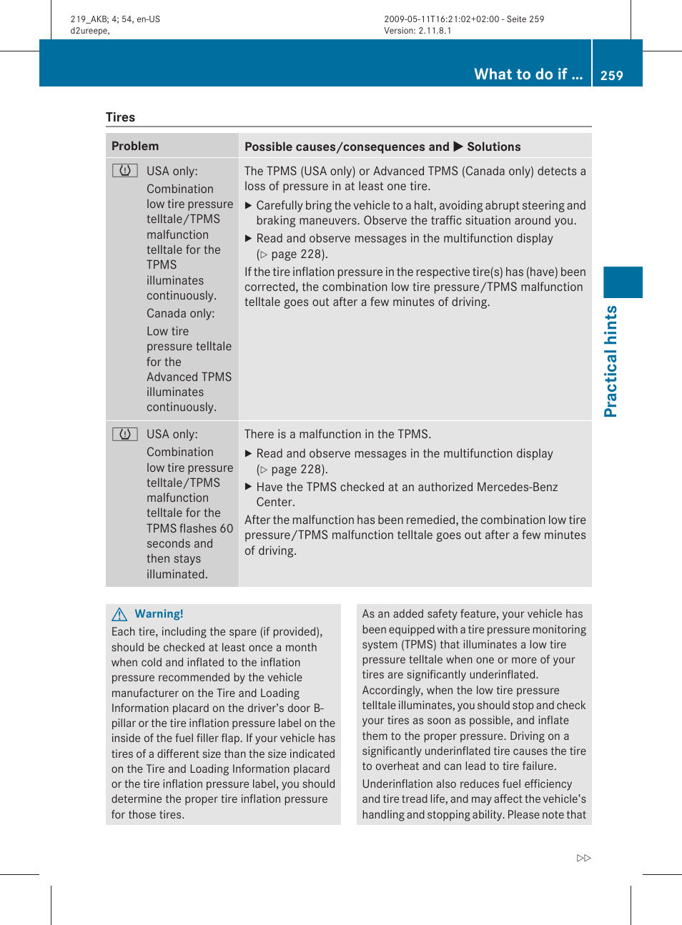 Practical hints, What to do if | Mercedes-Benz CLS-Class 2011 Owners Manual User Manual | Page 261 / 308