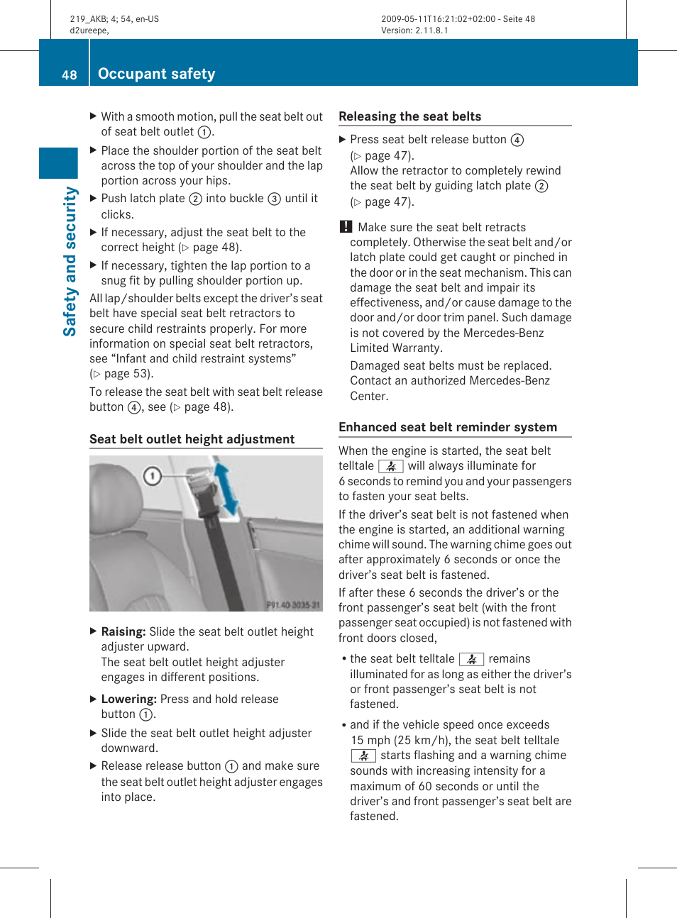 Safety and security, Occupant safety | Mercedes-Benz CLS-Class 2011 Owners Manual User Manual | Page 50 / 308