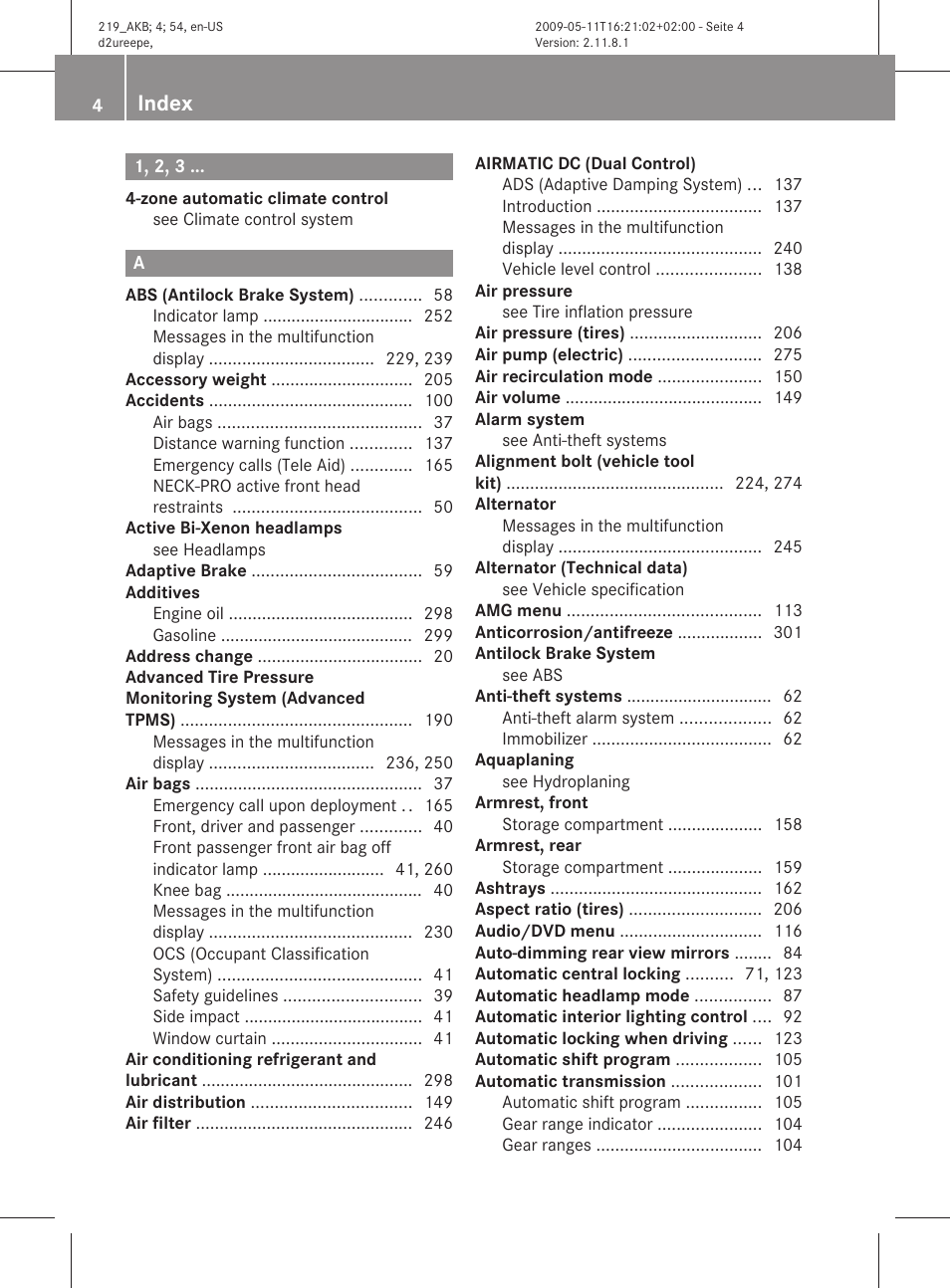 Index | Mercedes-Benz CLS-Class 2011 Owners Manual User Manual | Page 6 / 308