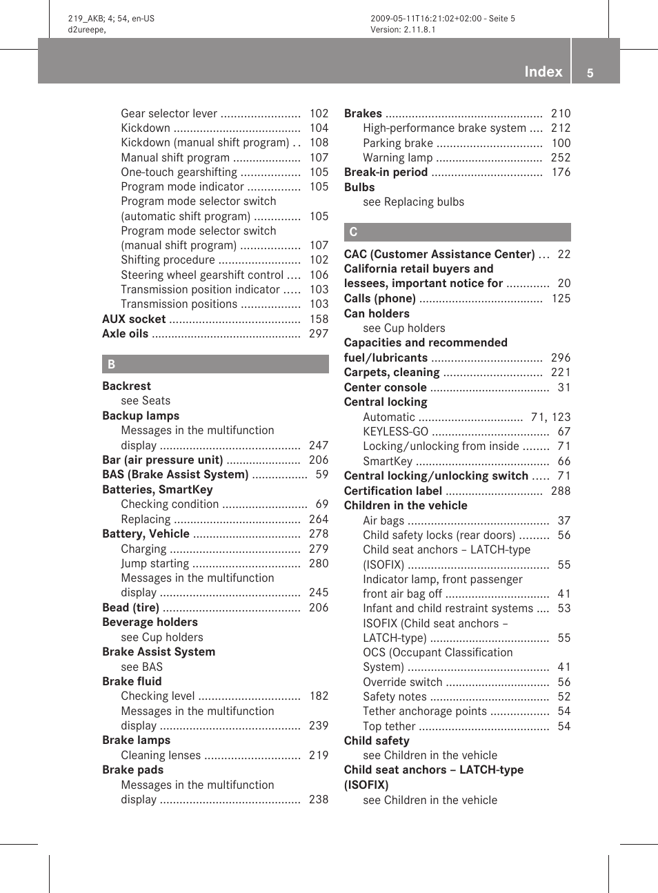 Index | Mercedes-Benz CLS-Class 2011 Owners Manual User Manual | Page 7 / 308
