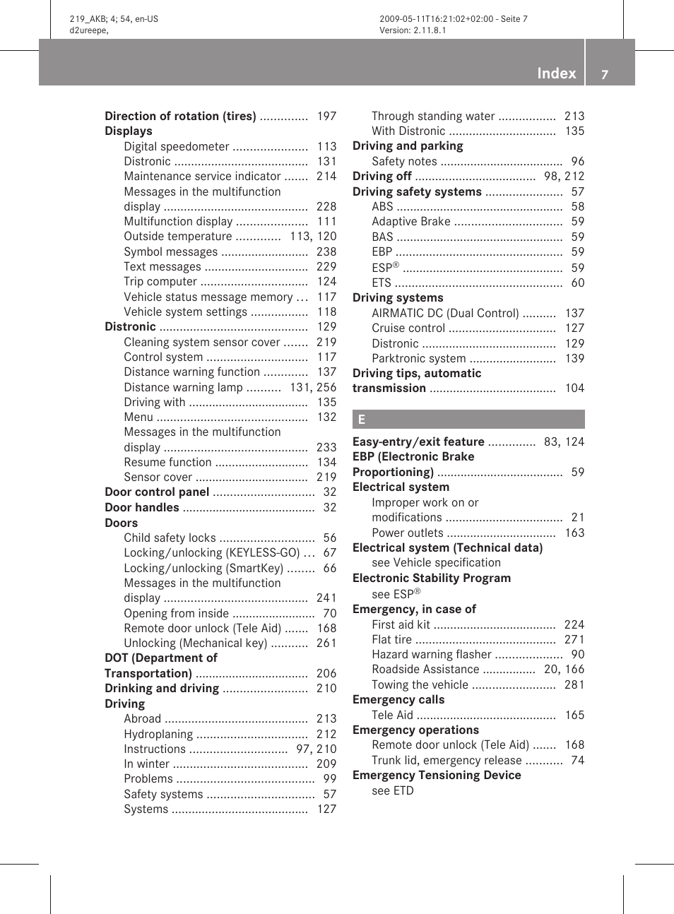 Index | Mercedes-Benz CLS-Class 2011 Owners Manual User Manual | Page 9 / 308