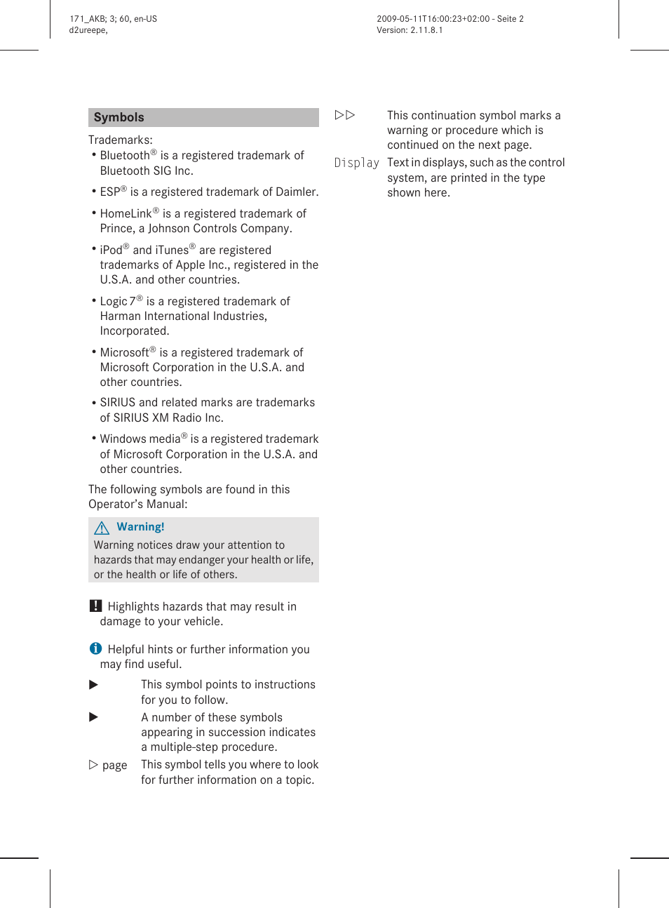 Mercedes-Benz SLK-Class 2010 Owners Manual User Manual | Page 2 / 312