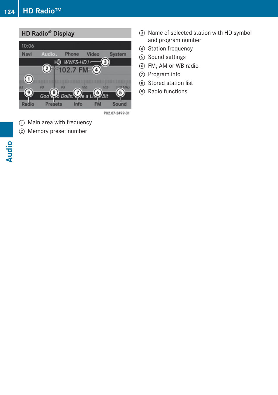 Hd radio® display, Audio, Hd radio | Mercedes-Benz G-Class 2010 COMAND Manual User Manual | Page 126 / 224