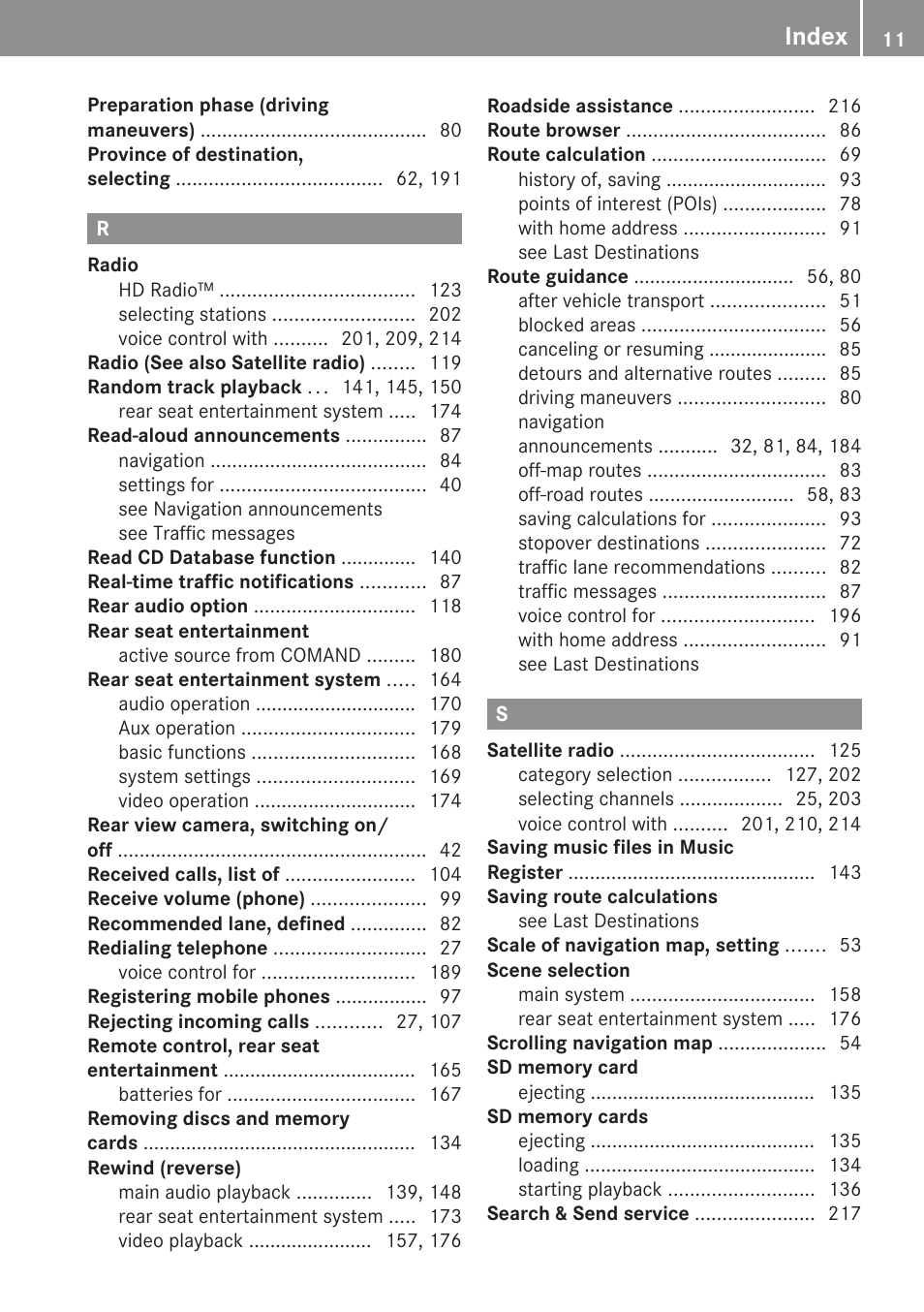 Index | Mercedes-Benz G-Class 2010 COMAND Manual User Manual | Page 13 / 224
