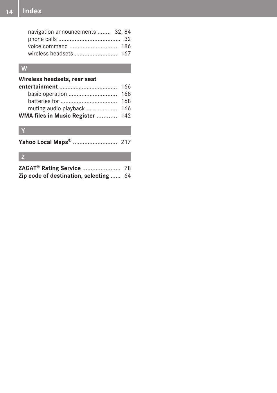 Index | Mercedes-Benz G-Class 2010 COMAND Manual User Manual | Page 16 / 224