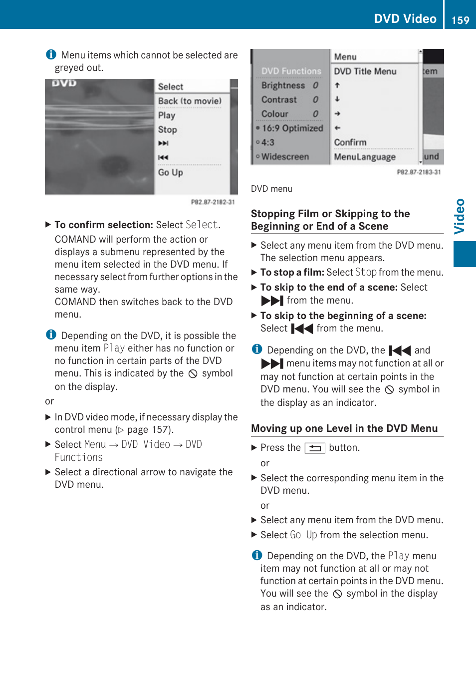 Video, Dvd video | Mercedes-Benz G-Class 2010 COMAND Manual User Manual | Page 161 / 224