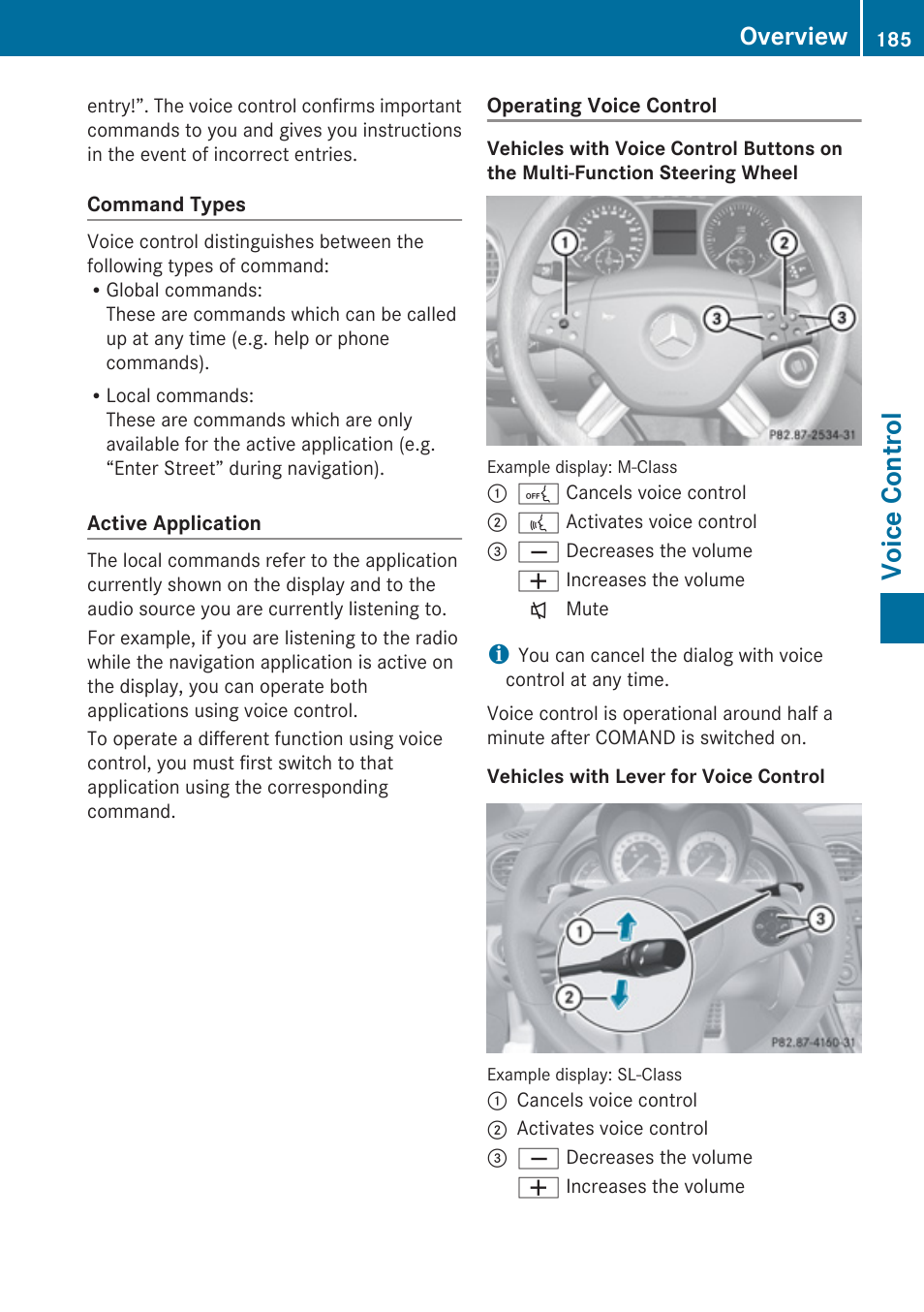 Voice control, Overview | Mercedes-Benz G-Class 2010 COMAND Manual User Manual | Page 187 / 224