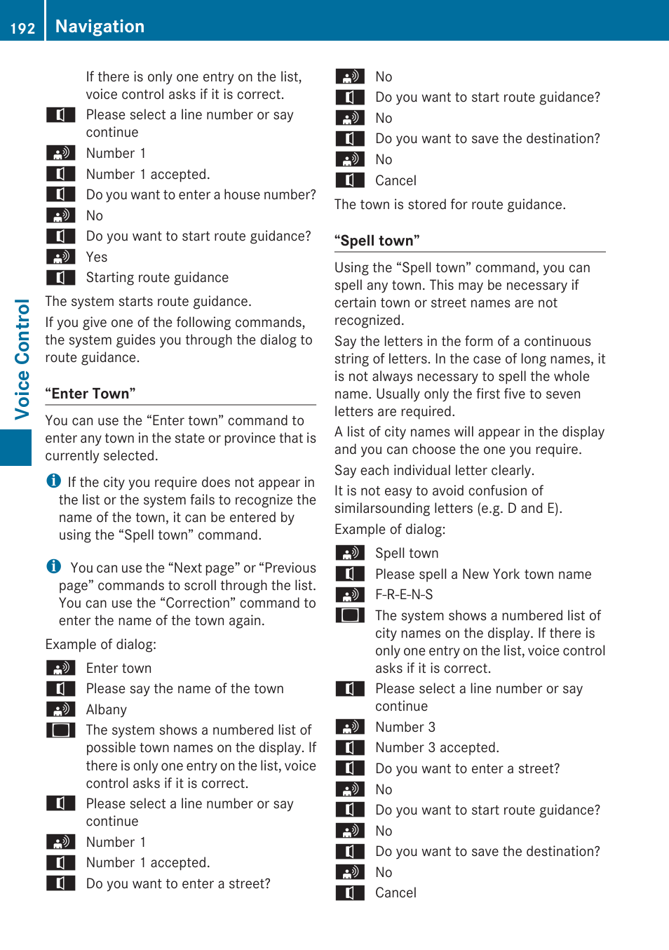 Voice control, Navigation | Mercedes-Benz G-Class 2010 COMAND Manual User Manual | Page 194 / 224
