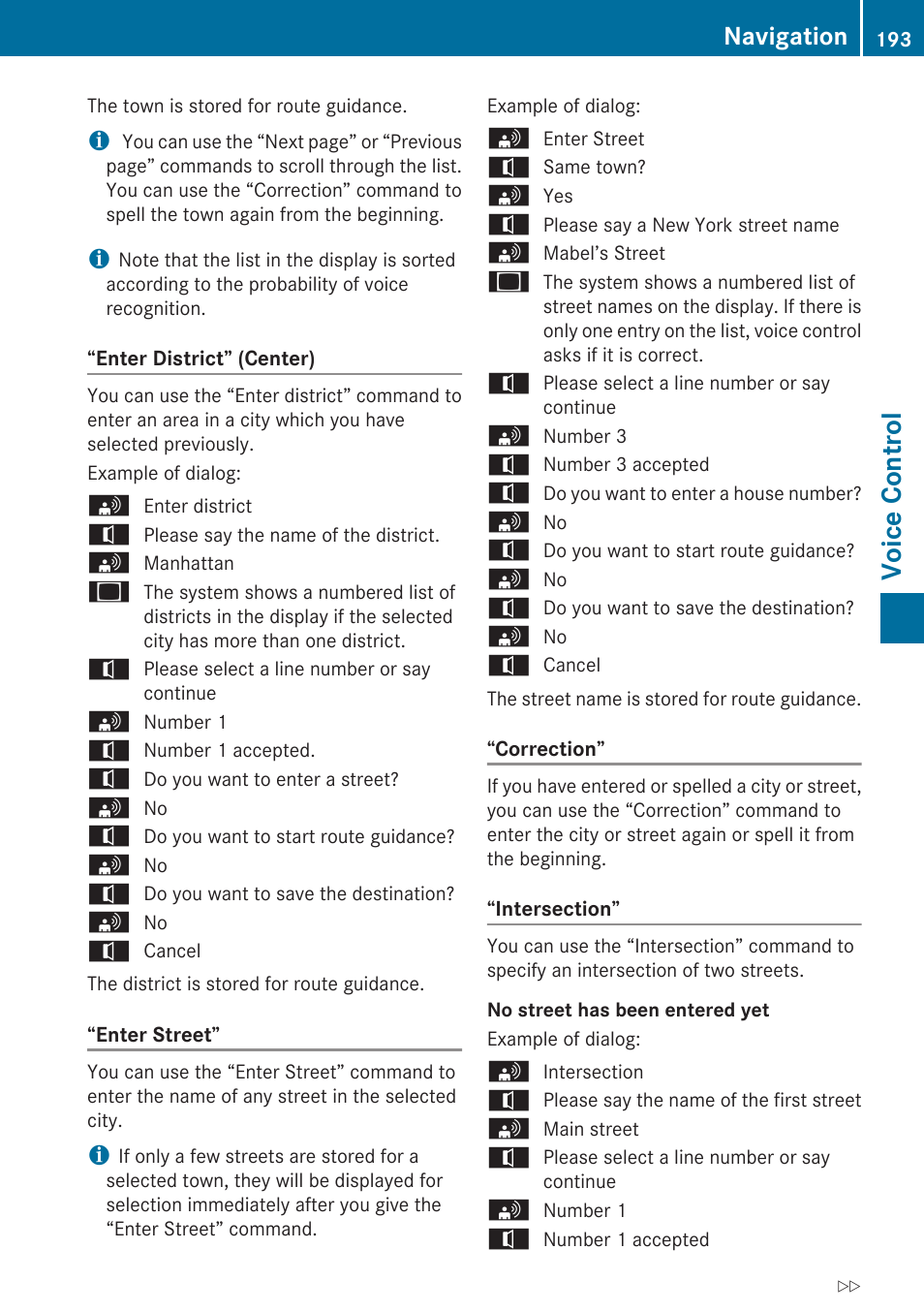 Voice control, Navigation | Mercedes-Benz G-Class 2010 COMAND Manual User Manual | Page 195 / 224