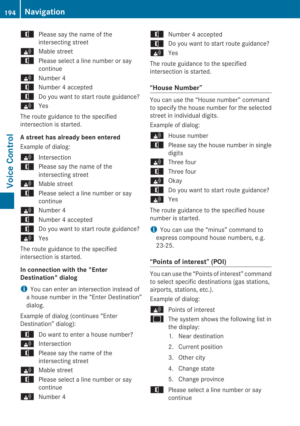 Voice control, Navigation | Mercedes-Benz G-Class 2010 COMAND Manual User Manual | Page 196 / 224